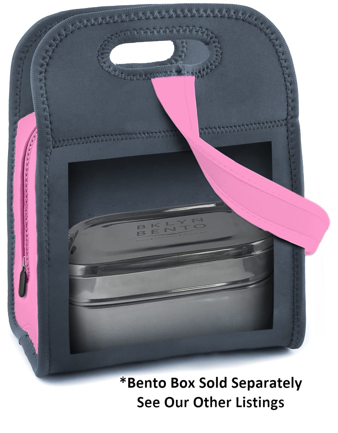 Bklyn Bento Neoprene Lunch Bag, Pink/Grey, Unisex, Meal Holder, Easy To Clean, Comfortable Handle And Shoulder Strap, Eco-Friend