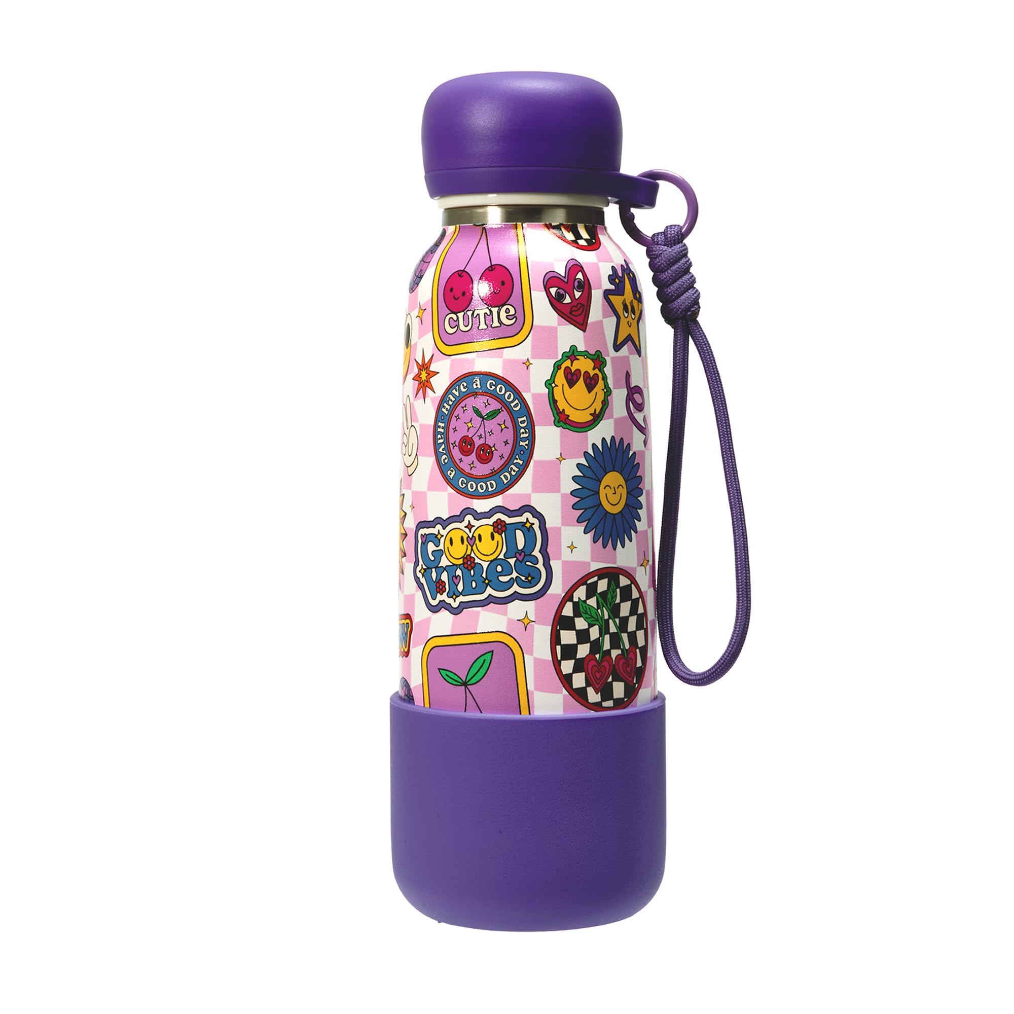 MAYIM Doodle Pop  19oz Kids Water Bottle with PopUp Straw | 5D Sticker Print | Leakproof | Vacuum Insulated | School Water Bot