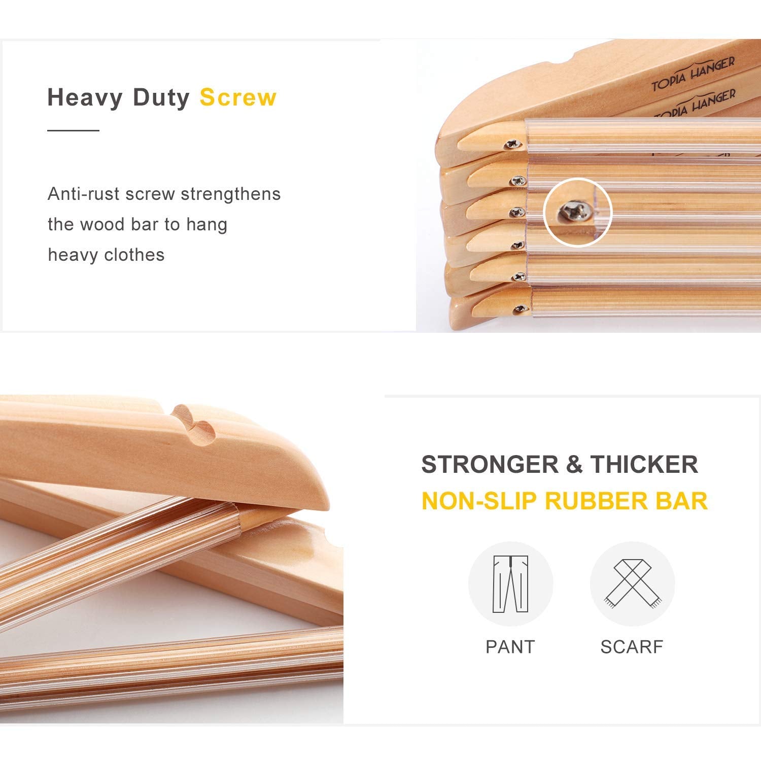 Topia Hanger Premium Wooden Hangers, Luxury Suit Hangers For Closet, Boutique Wood Hangers With Extra Thick Hook And Non Slip Pa