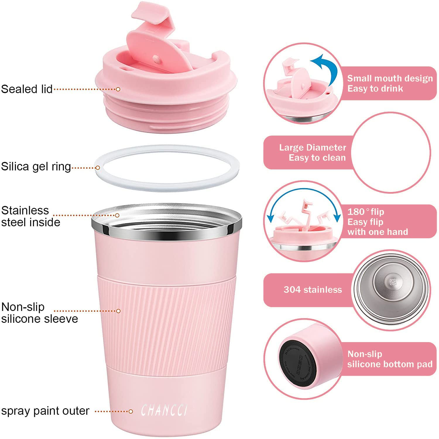 Travel Coffee Mug Spill Proof Leakproof 12 Oz Insulated Coffee Mug With Screw Lid, Stainless Steel Vacuum Tumbler Reusable Therm