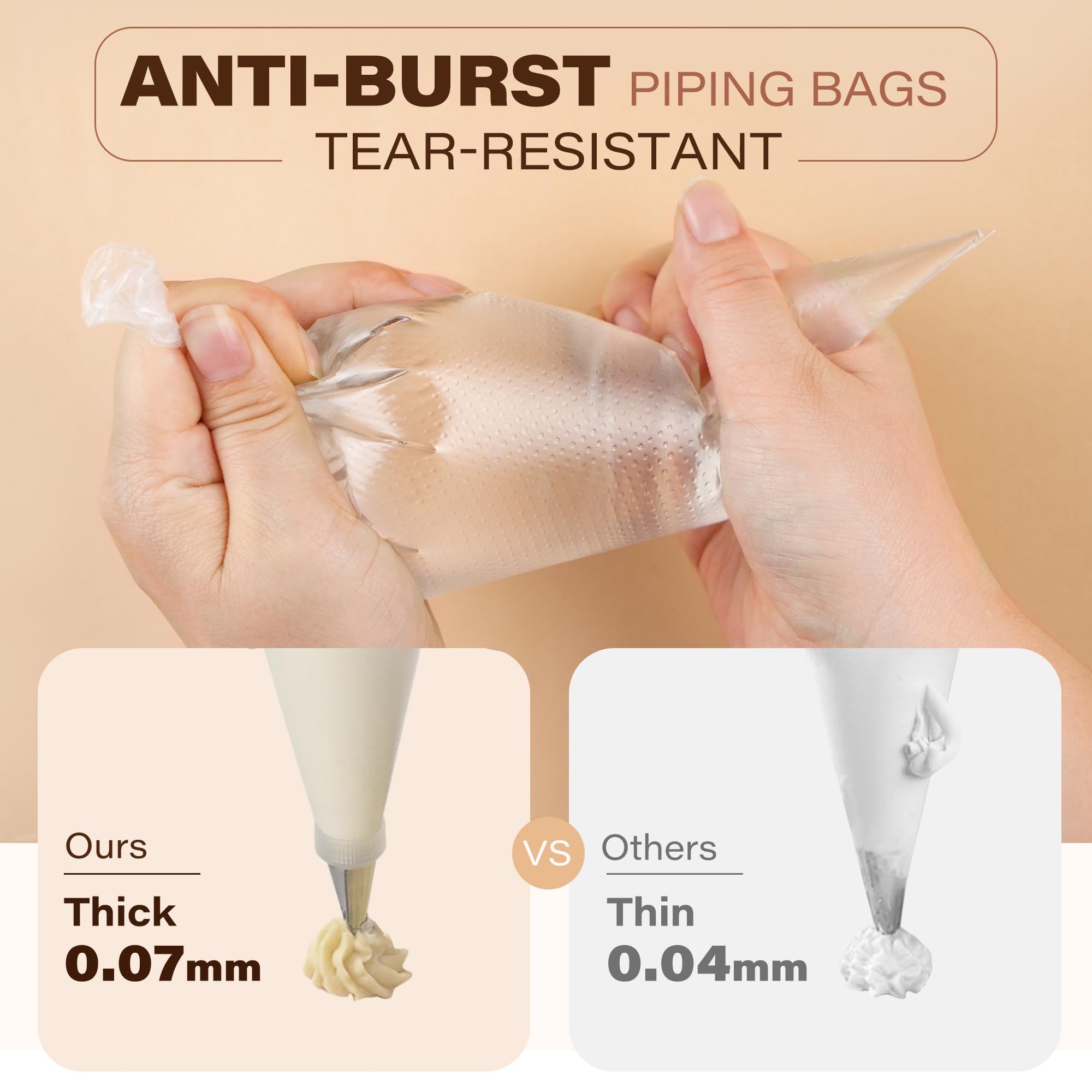 Lotfancy Tipless Piping Bags, 500 Pcs 10 Inch Disposable Pastry Bags For Royal Icing, Cookies, Non-Slip Cake Decorating Bags Too
