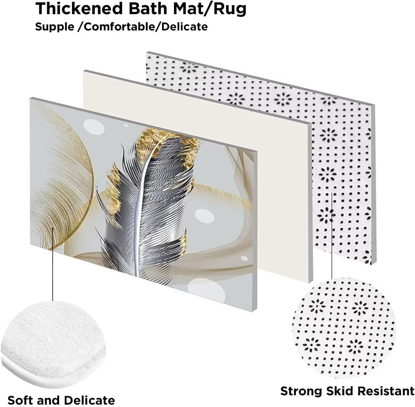 Ddqq 4Pcs Abstract Bubble And Feathers Shower Curtain Set Gray And Golden Bathroom Sets Shower Curtain With 12 Hooks Bathroom De