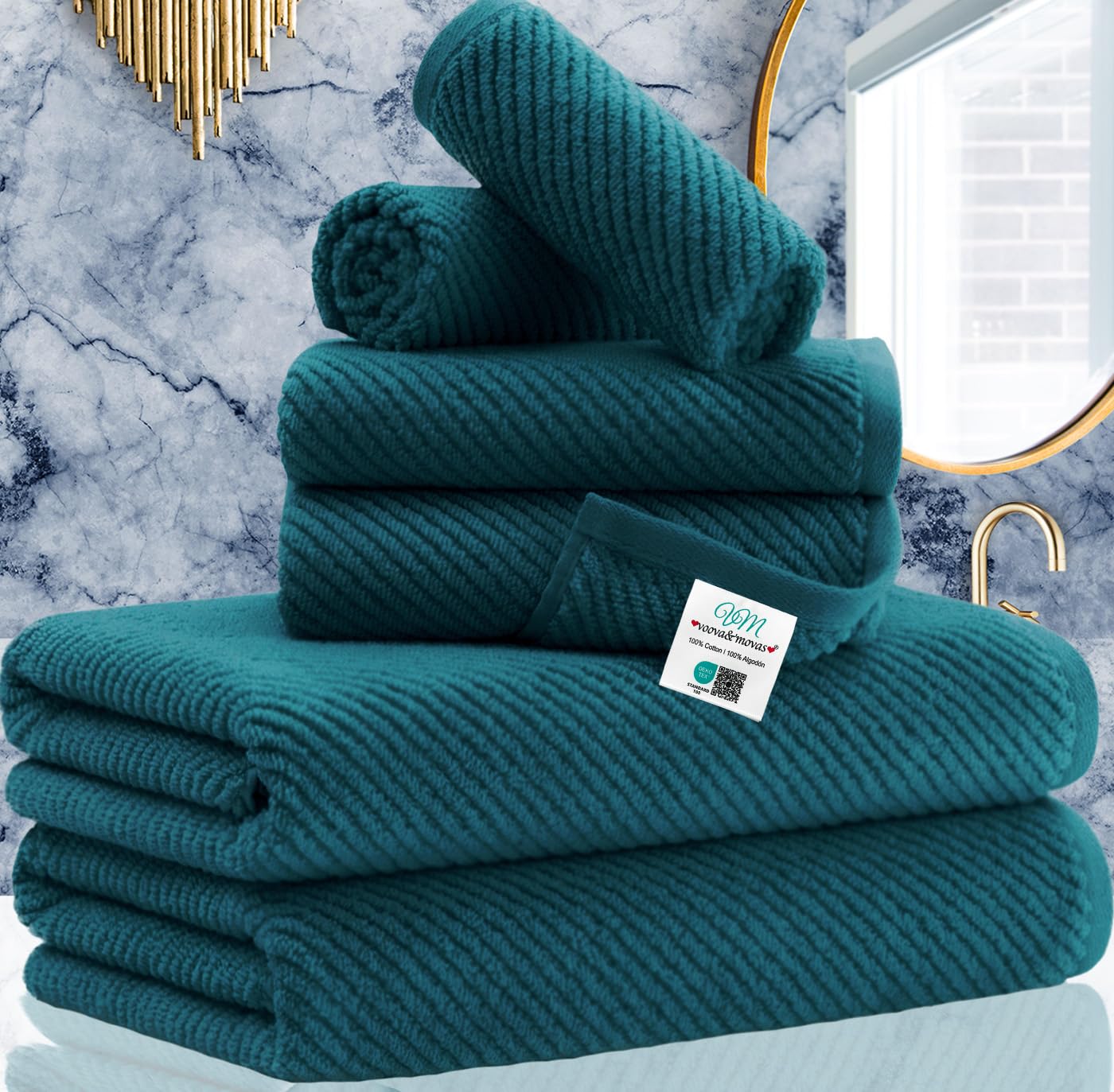 6 Piece Towel Set For Bathroom - Soft | Quick Dry | Thick | 100% Cotton | Lightweight, 2 Large Bath Towels 30''X56'', 2 Hand Tow