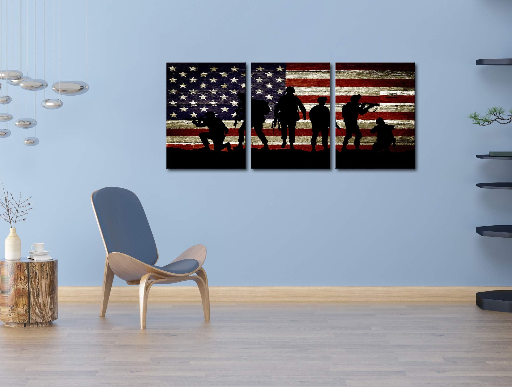 Kalawa American Flag Wall Art American Solider Picture Country Flag Painting For Home Patriotic Concept Art Usa Flag Independenc