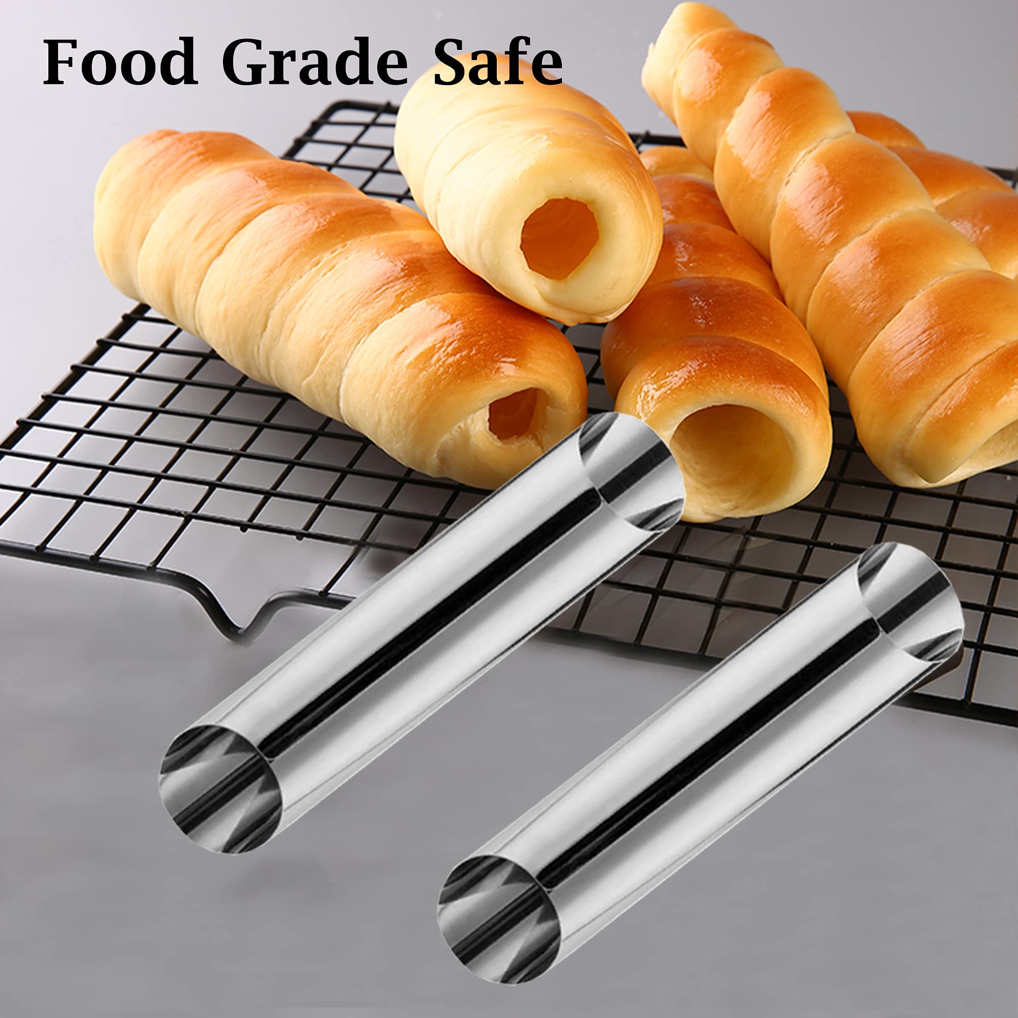 Alovexiong Non-stick Cannoli Tubes - 6pcs Stainless Steel 4.92" Cream Horn Molds, Silver Baking Cones for Pastry Rolls