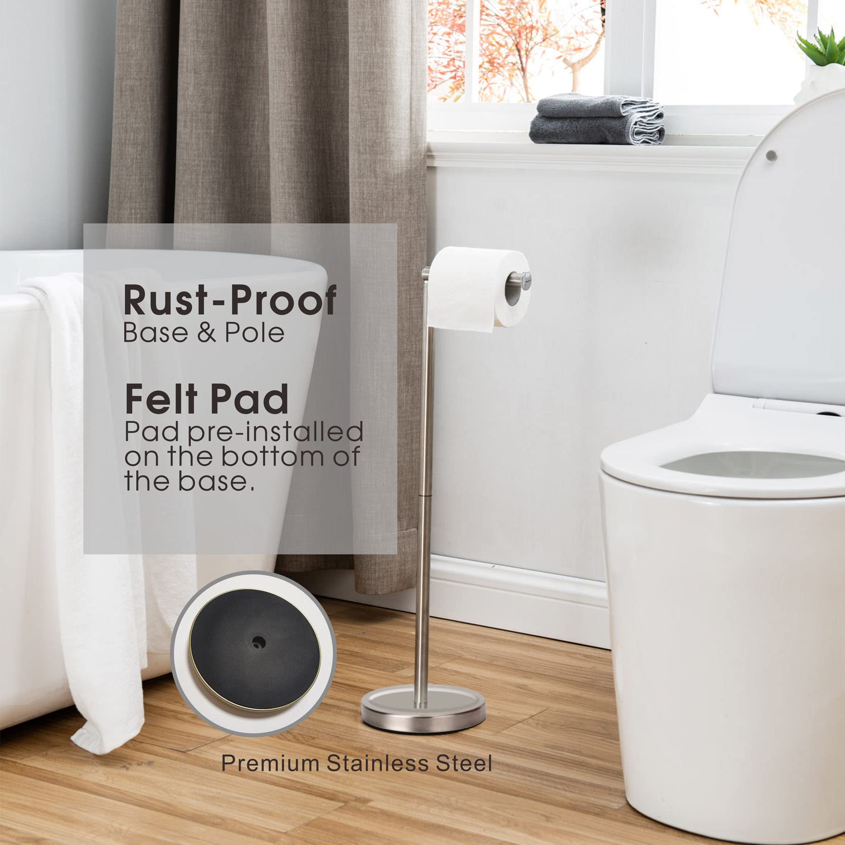 Songtec Toilet Paper Holder Stand, Sturdy Floor Standing Tissue Roll Holder For 5 Toilet Paper Rolls, Rust-Proof & Heavy Stainle