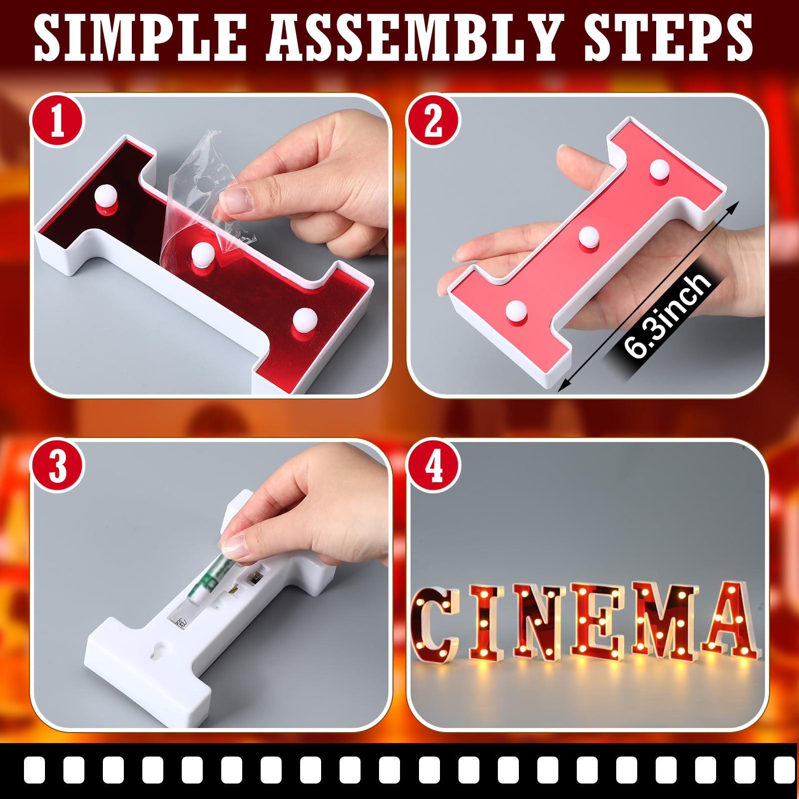 Aurelema Cinema Light up Letters Sign Party Decorations Battery Powered Marquee Lighted Sign LED Alphabet Letter Lights for Nigh