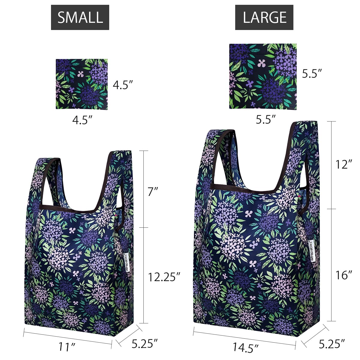 Wrapables Jolibag Collection Reusable Shopping Bag (Set Of 2), Purple Hydrangeas