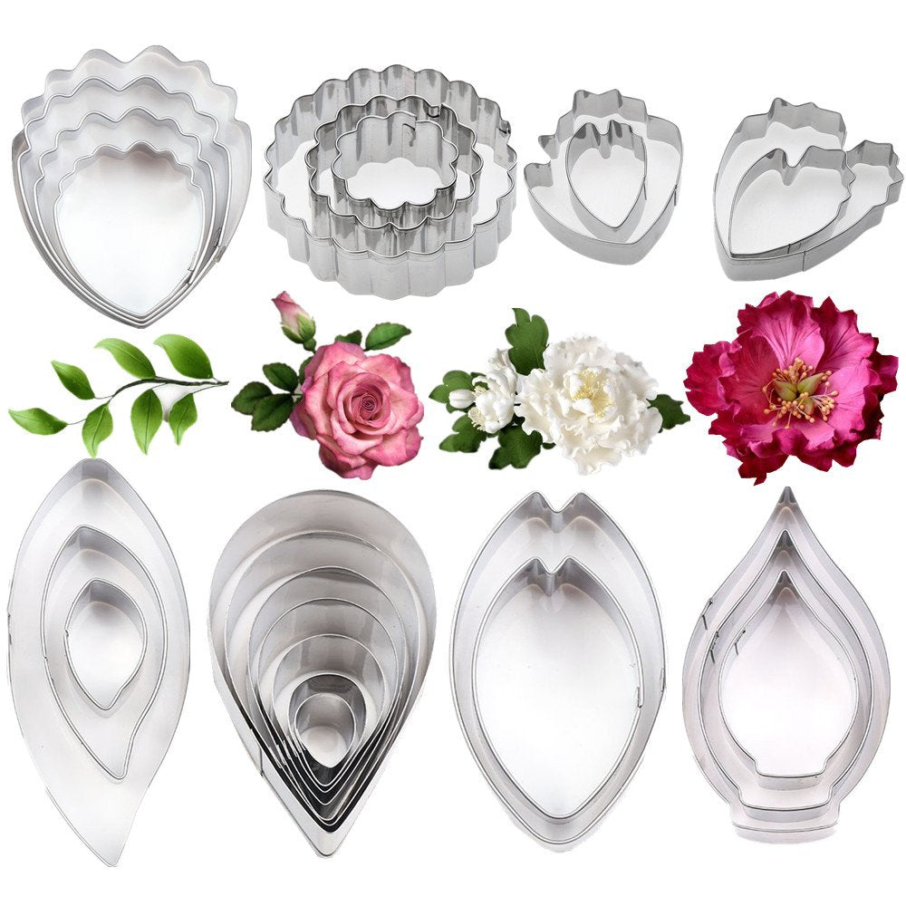 26Pcs Stainless Steel Gum Paste Flower And Leaf Cutter Set Fondant Flower Cookie Cutter Sugarcraft Flower Making Tool For Weddin