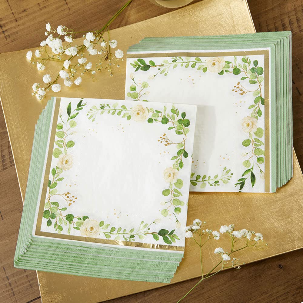 Kate Aspen Sage Green Party Decorations, Eucalyptus Floral Wedding Napkins, Thick Decorative Dinner Napkins, Luncheon Serveware