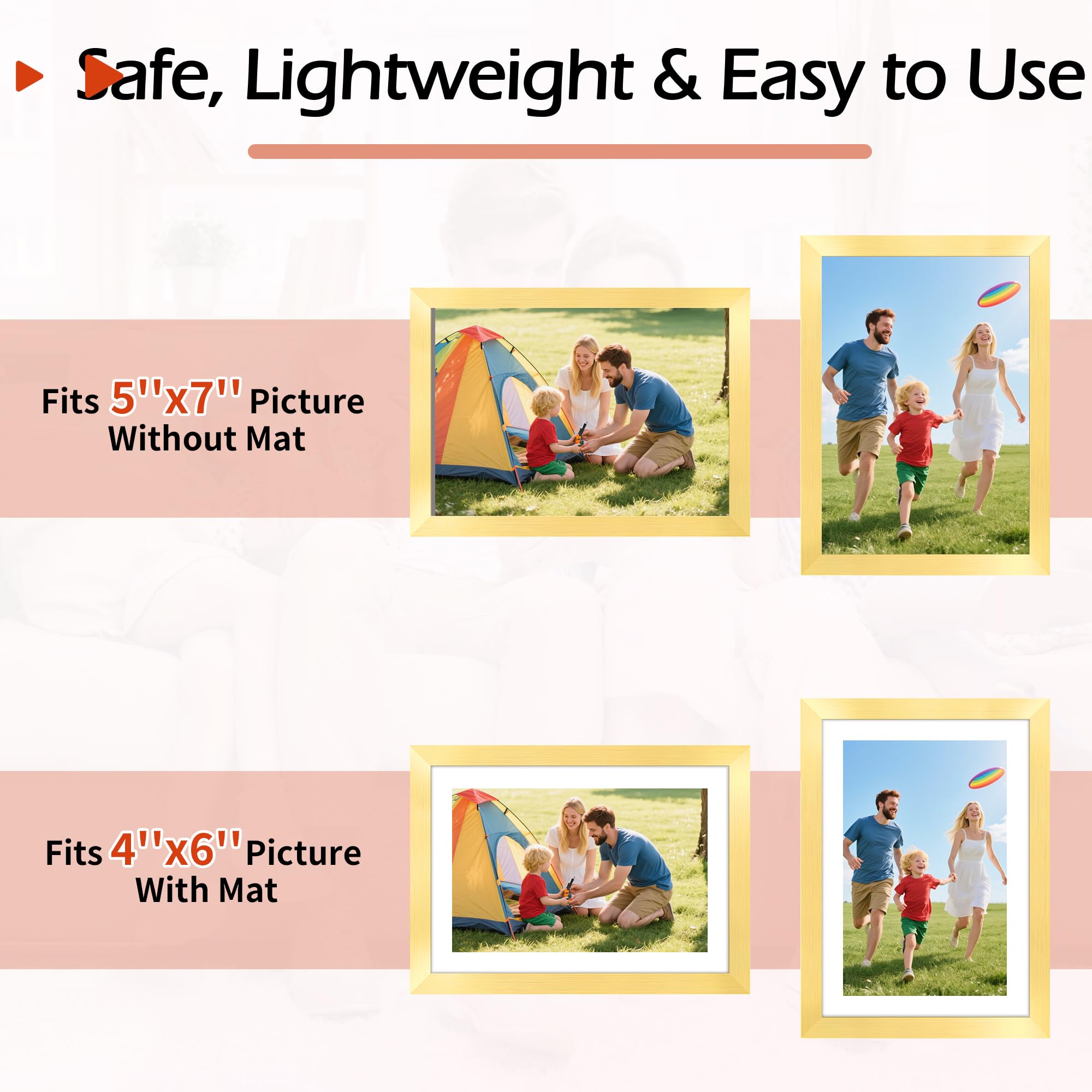 HOMERHYME 5x7 Picture Frames 8 Pack, Gold Frames for Wall or Tabletop Display, Photo Frame Collage with HD Plexiglass for Home O