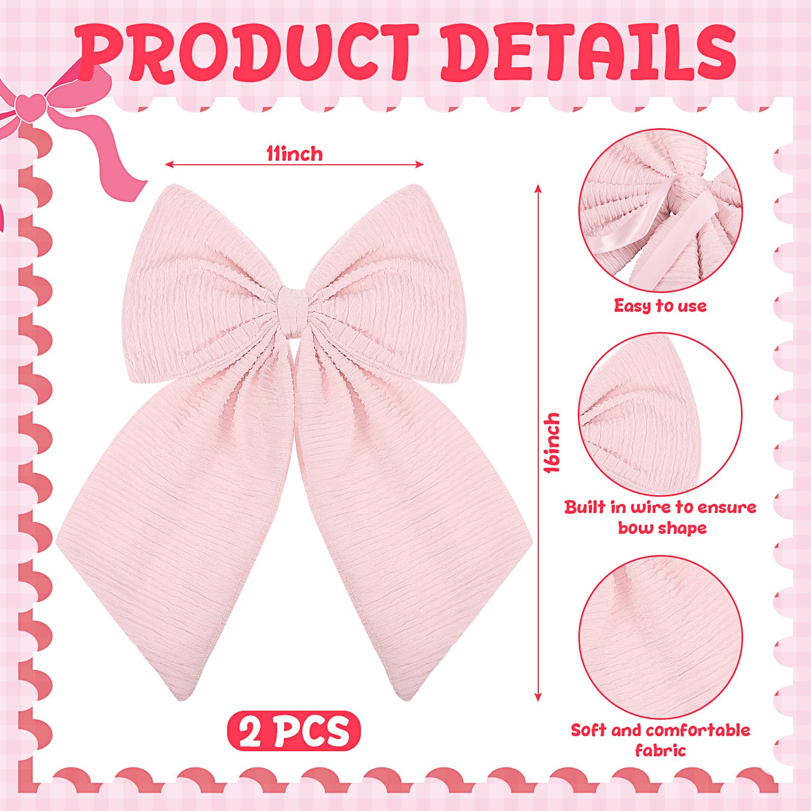 Riceshoot 2 Pcs Large Crib Bows 11 x 16 inch Coquette Bow Decorations for Nursery Crib Canopy Bed Large Bow Room Nursery Decor I
