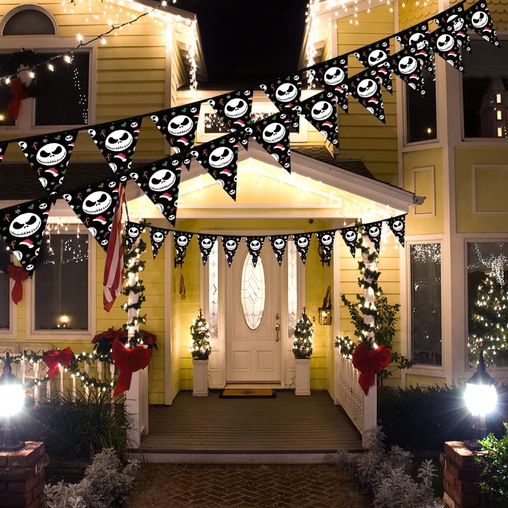 Jack Skellington Triangle String Bunting Banner for Christmas & Halloween Decorations - Nightmare Before Christmas Flags & Penna