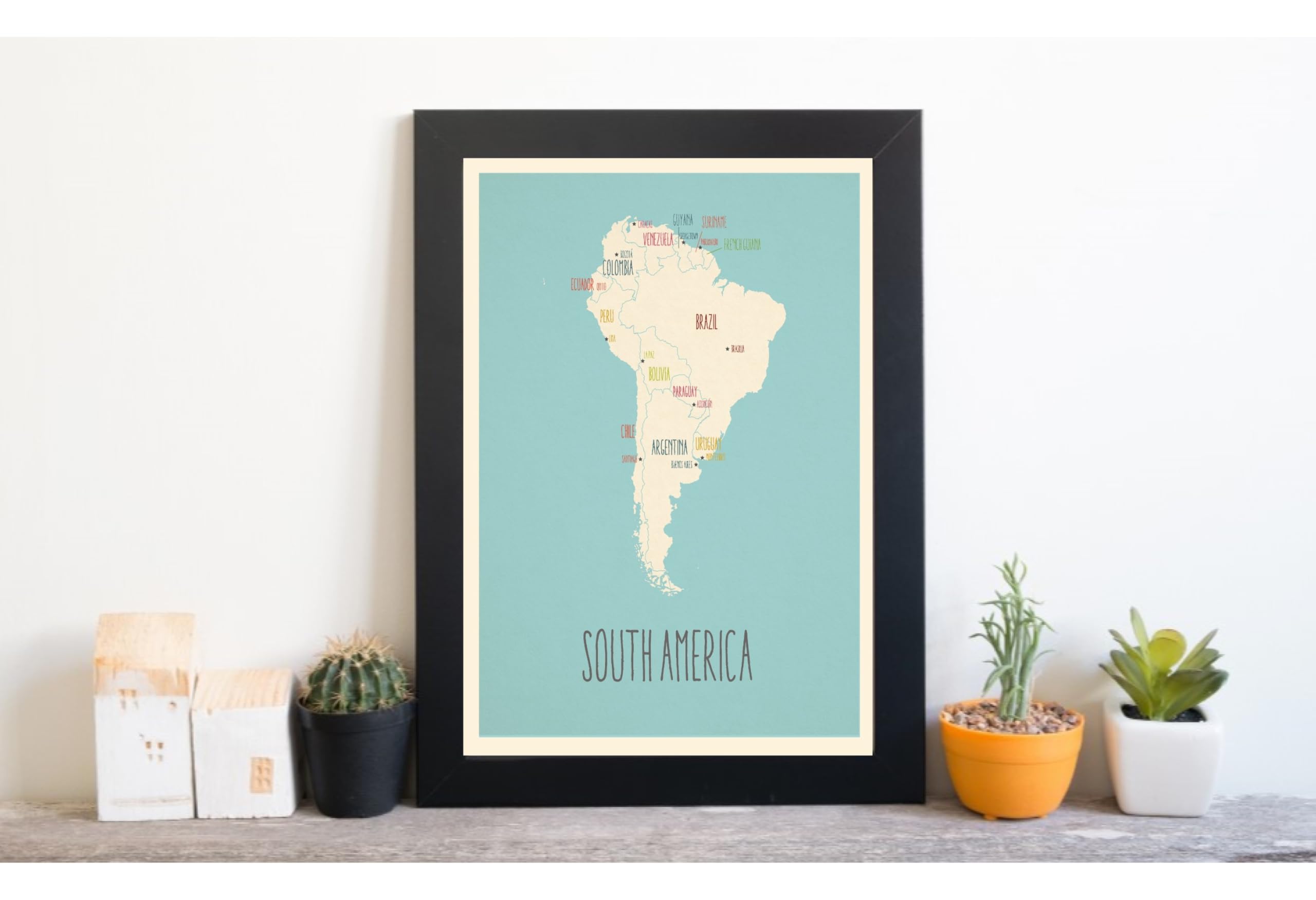 Kindred Sol Collective Minimalist Map Poster - South America Wall Art Print, 11" x 14", Blue, Perfect for Home Decor and Office