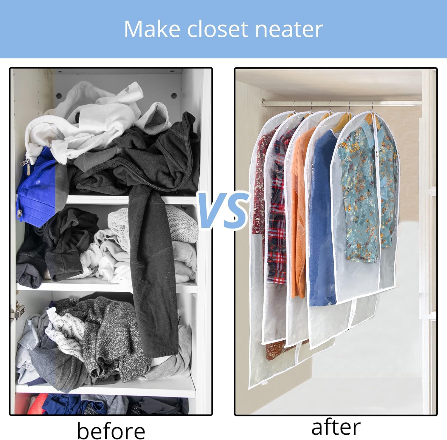 Dress Bags For Gowns Long - Foldable, 65'' Clear Garment Bags For Closet Storage And Travel 24''X65''/ 4 Pack