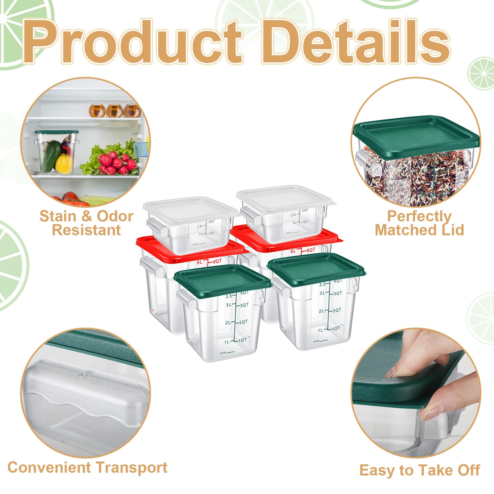 Tioncy Food Storage Container With Lids Set 2 Qt 4 Qt 6 Qt Square Clear Commercial Containers With Scales Handles For Home Resta