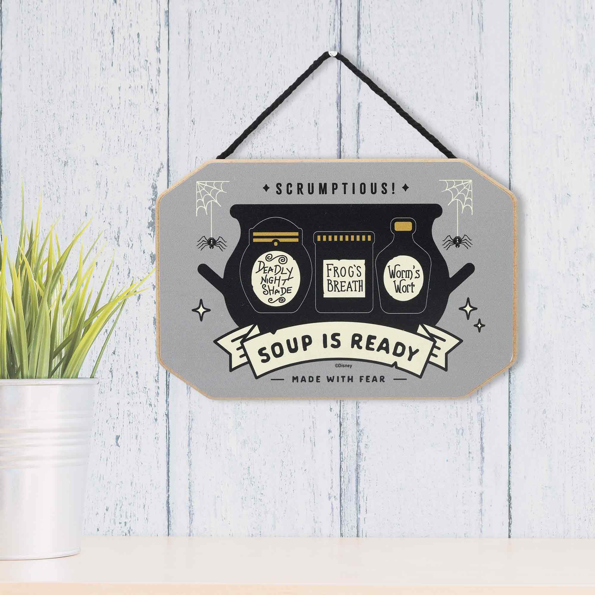 Disney The Nightmare Before Christmas Soup is Ready Hanging Wood Wall Decor - Fun Kitchen Halloween Sign - Made With Fear