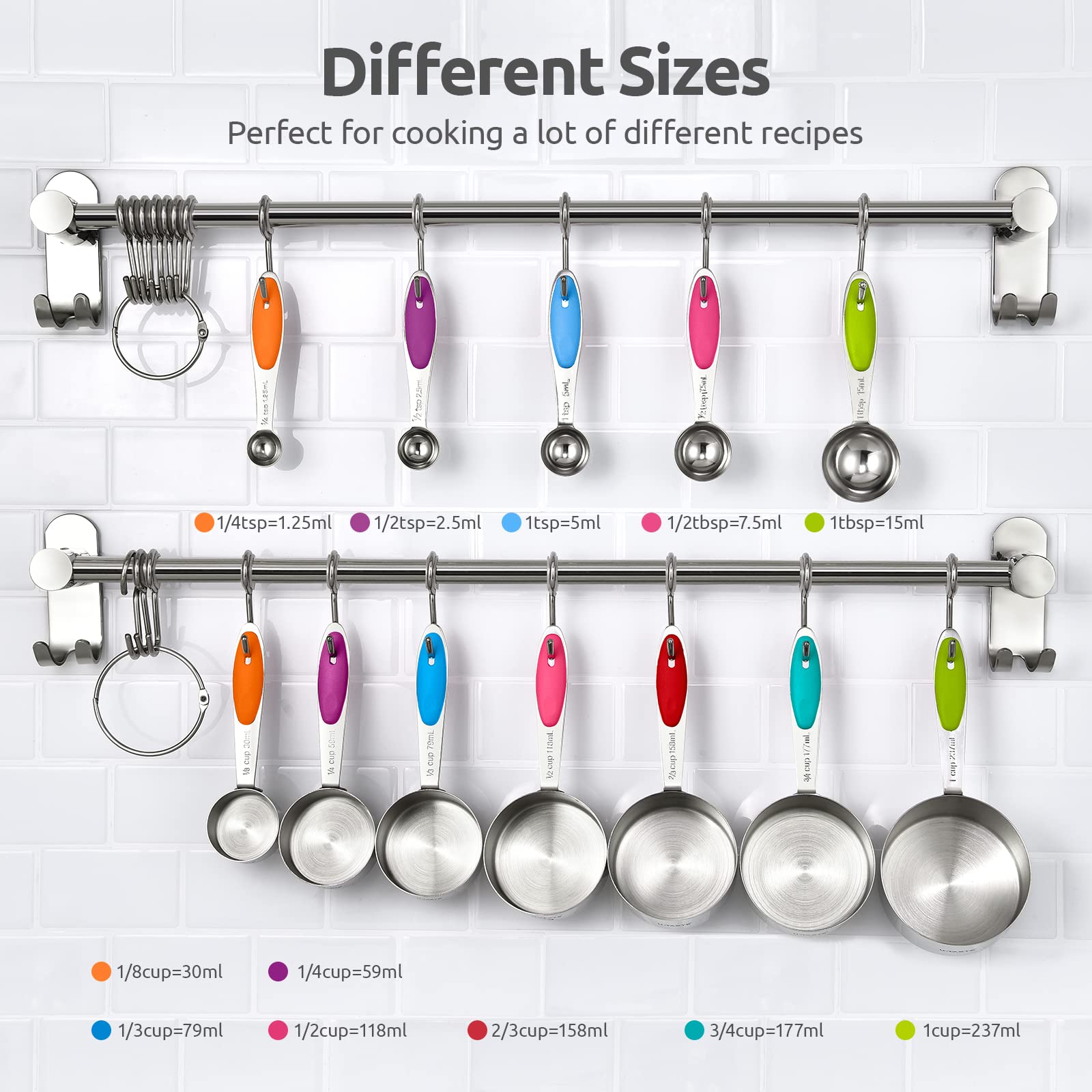 U-Taste 12-Piece Measuring Cups and Spoons Set, 18/8 Stainless Steel, Multicolors, Model UTCUPS001-12P