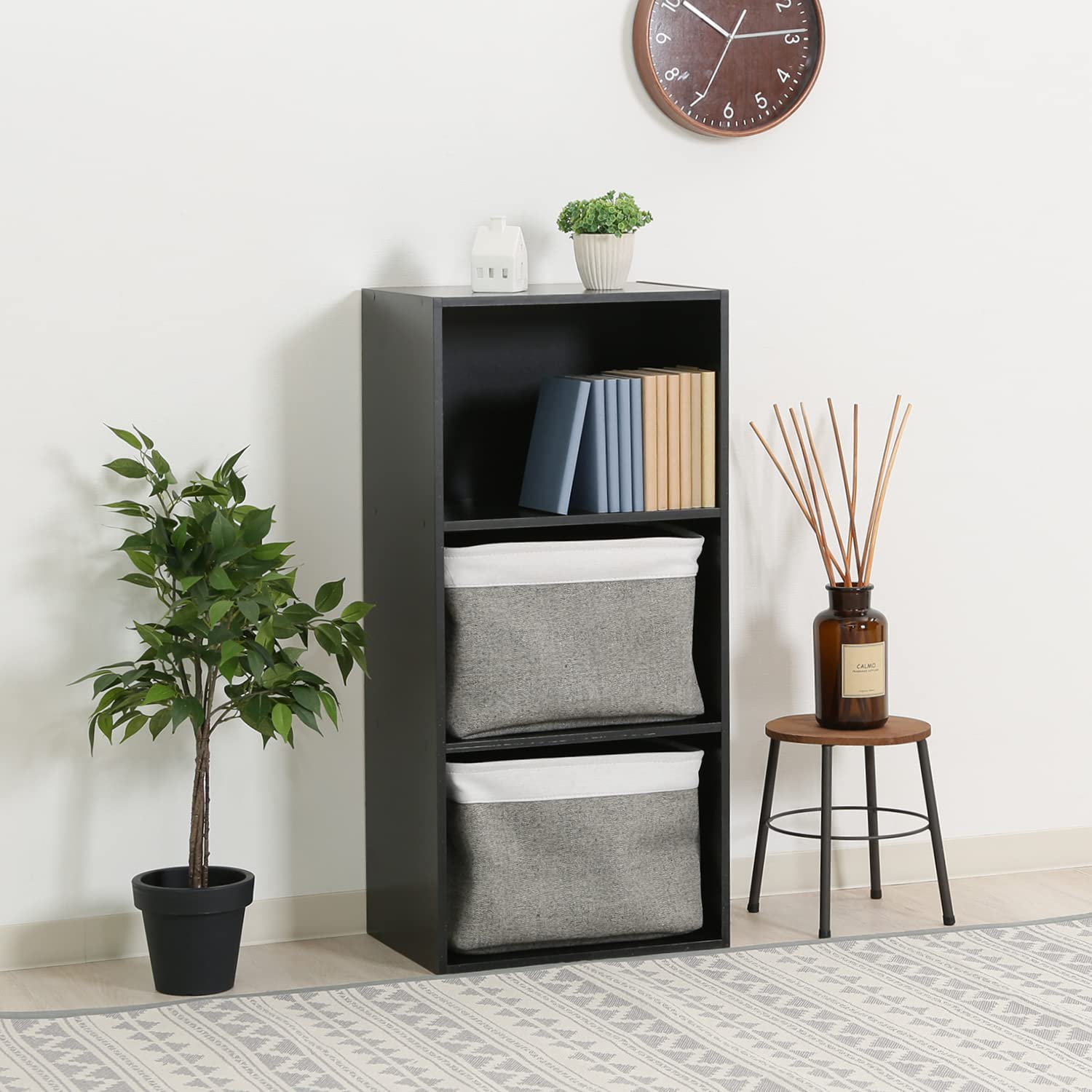 Fujiboeki 96775 Color Box, 3 Tiers, Width 16.5 x Depth 11.4 x Height 35.0 inches (41.8 x 29 x 89 cm), Black, Storage Box, Fixed