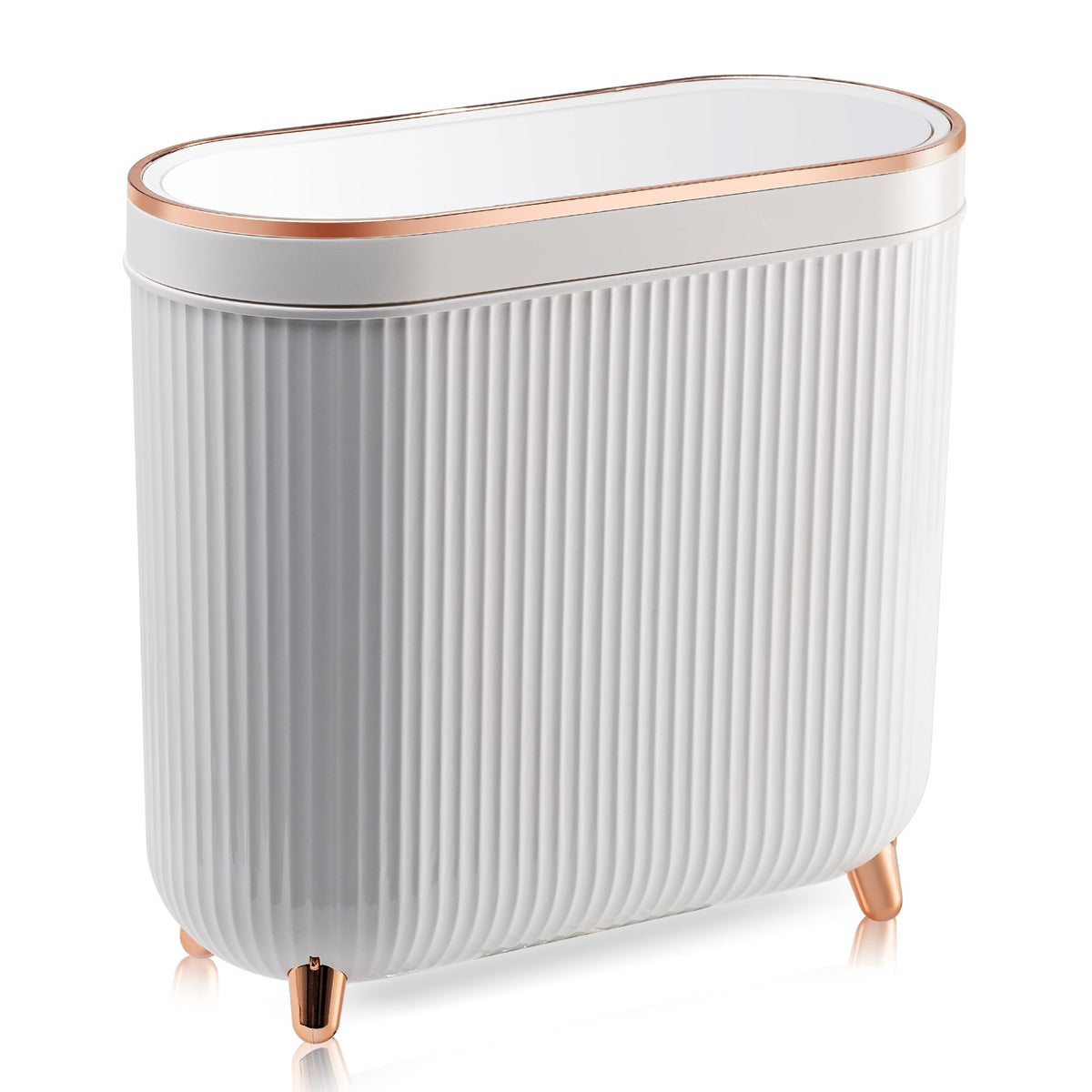 Supteron Bathroom Trash Can With Lid 3.2 Gallon Narrow Trash Can Small Plastic Trash Bin 12 Liter Rectangular Plastic Garbage Ca