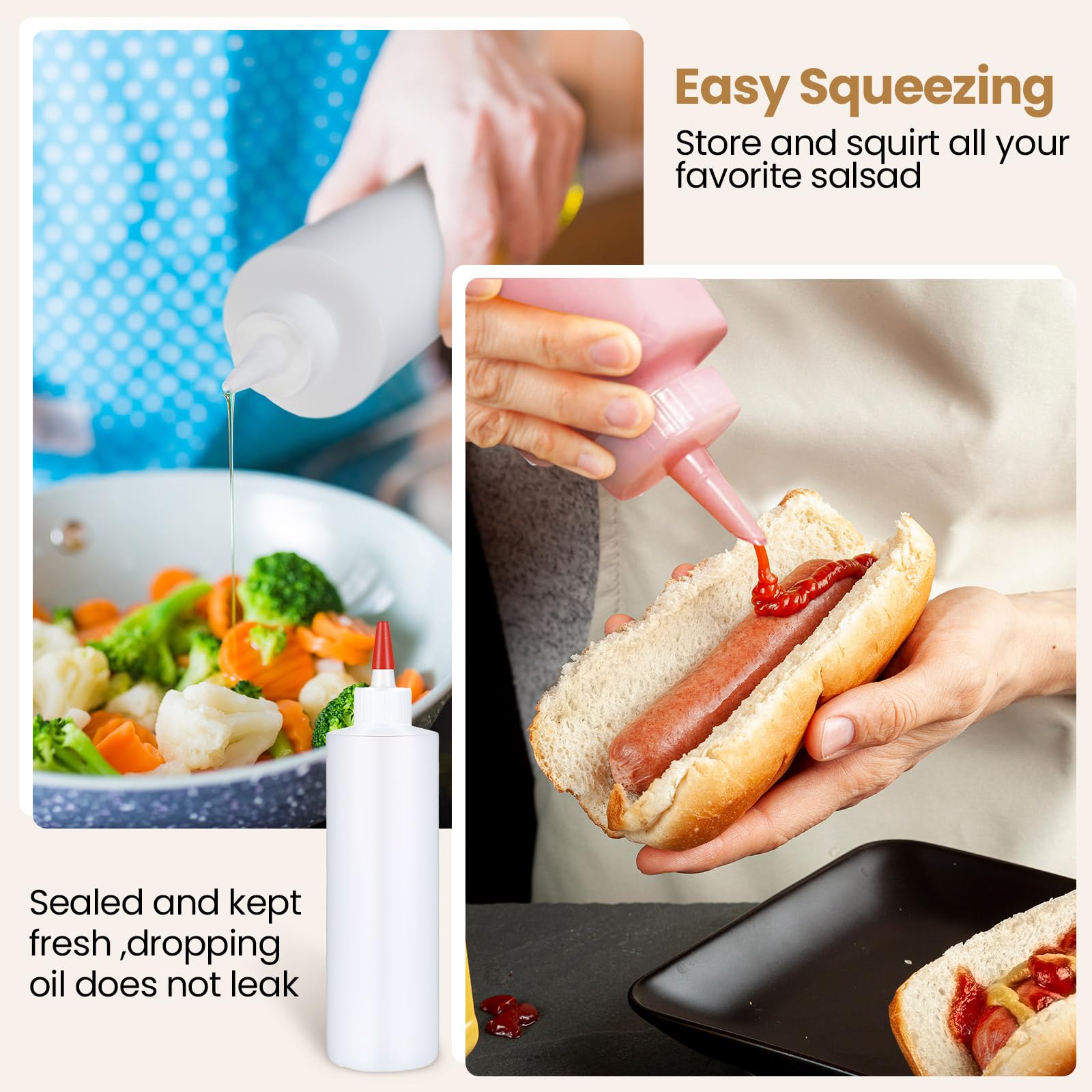 Yaomiao 30 Pack 16 Oz Plastic Squeeze Bottles For Condiments Sauces Empty Leak Proof Squeeze Bottles Squirt Containers With Red