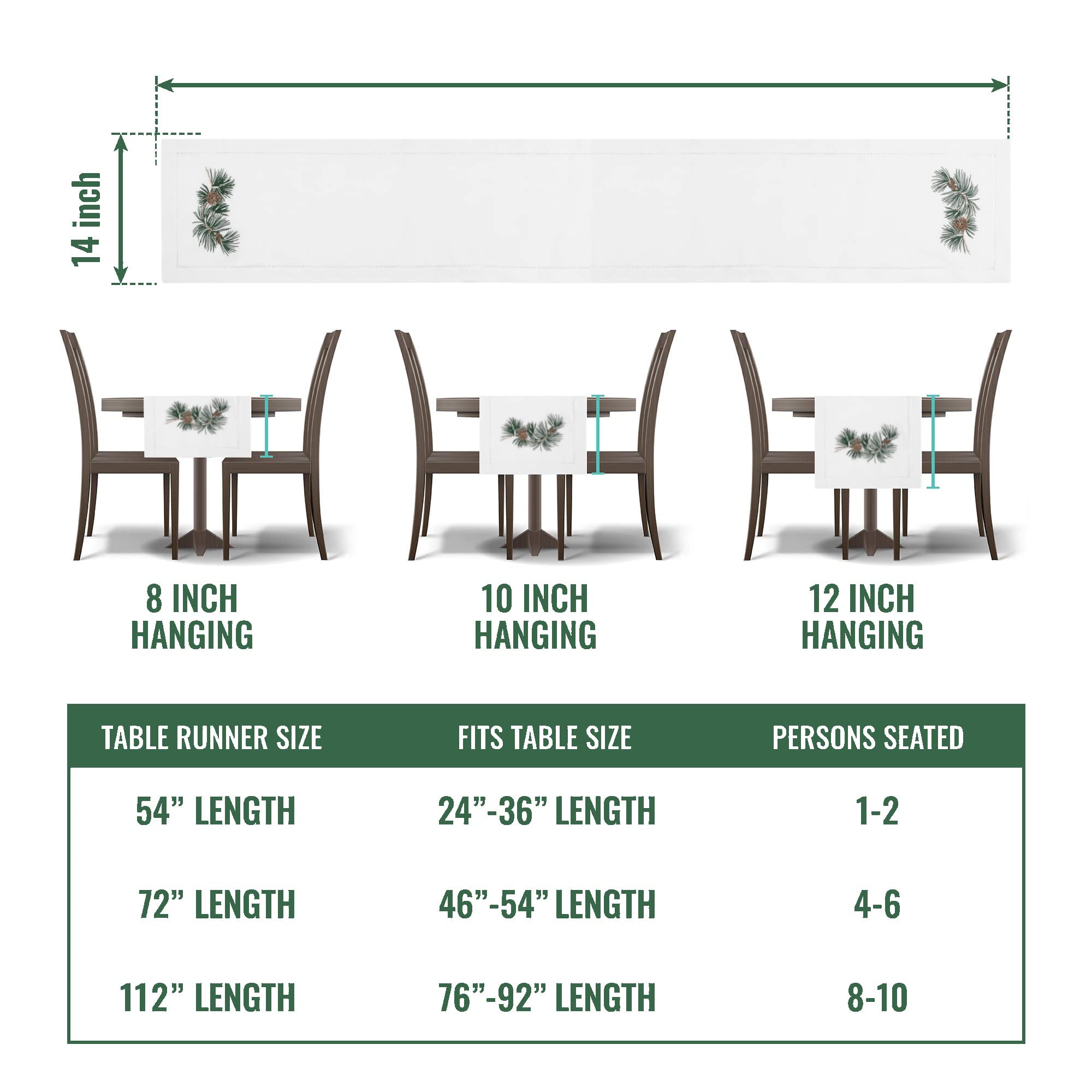 Brio Trends Pinecone Embroidered White Christmas Table Runner - Ideal For Woodland Christmas Decor, Rustic Farmhouse Kitchen Dec