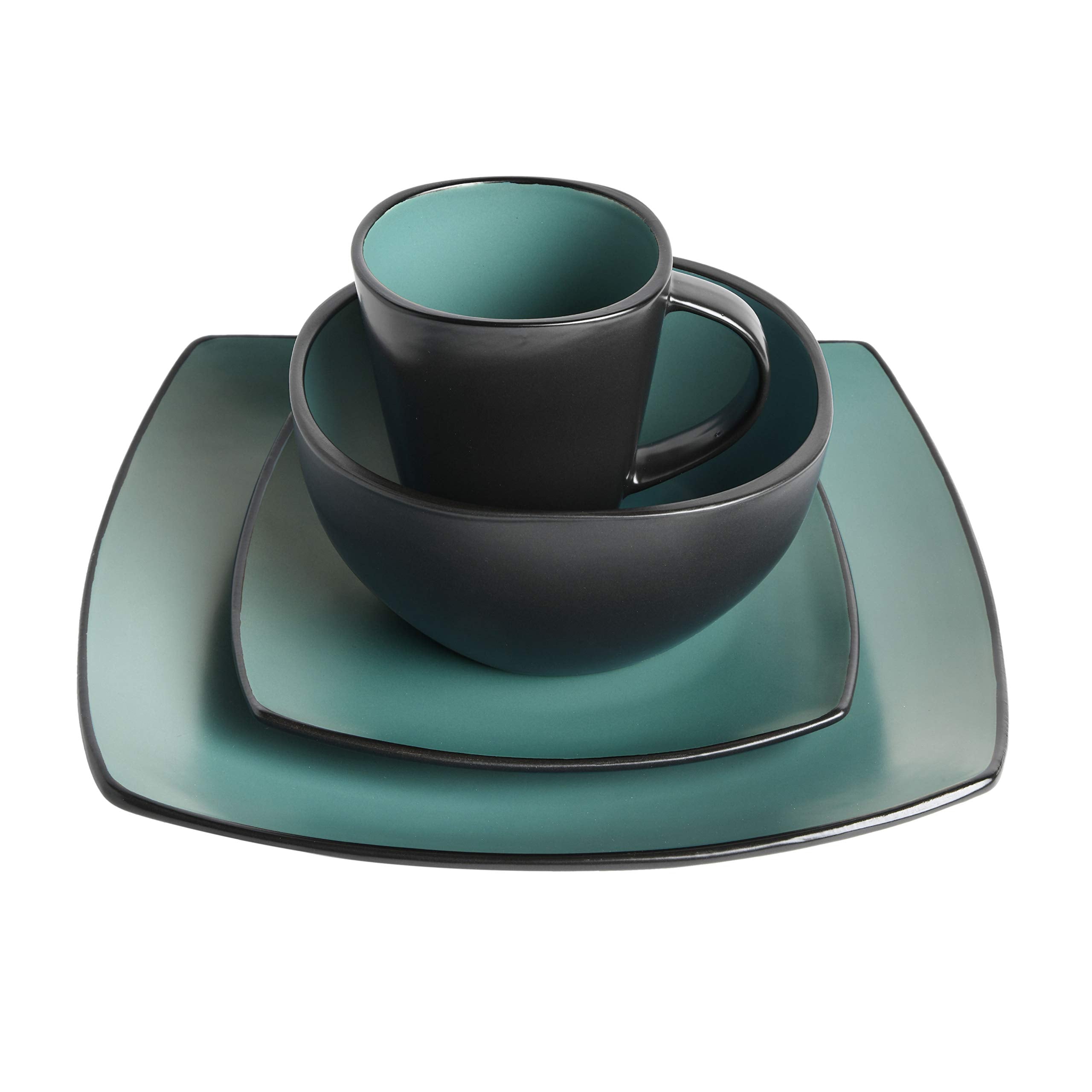 Gibson Soho Lounge Square Reactive Glaze Stoneware Dinnerware Set, Service for 4 (16pc), Matte Jade