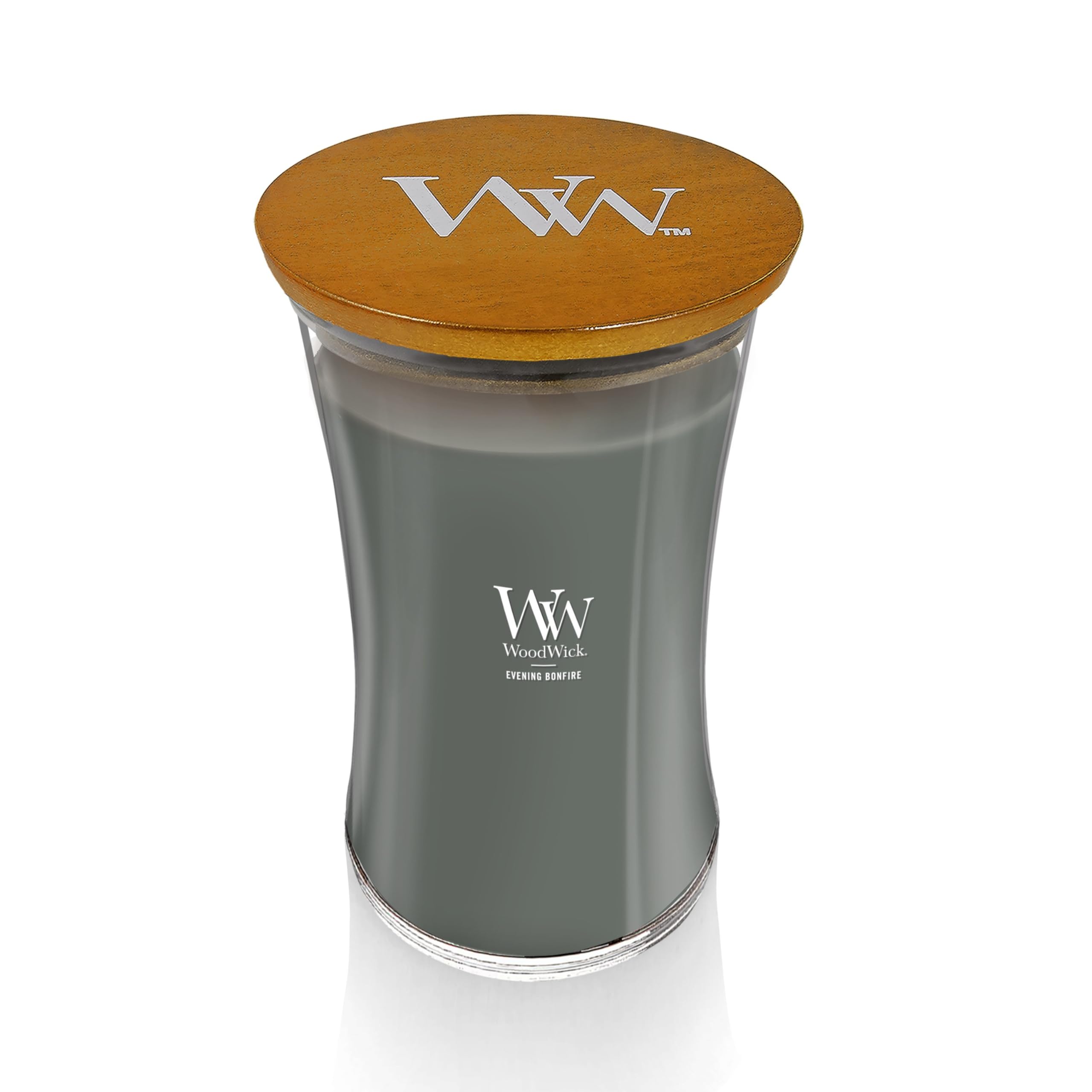 WoodWick Evening Bonfire Holiday Candle Gifts for Women and Men, 21.5 oz Large Hourglass Candle with Crackling Wick