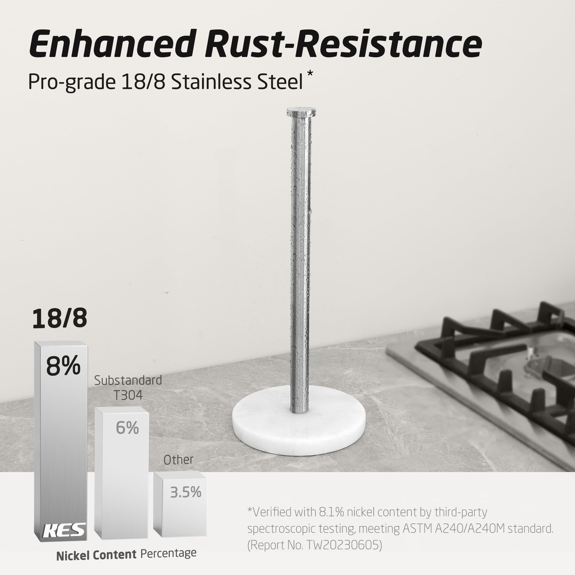 Kes Paper Towel Holder Countertop, Paper Towel Roll Holder Stand For Kitchen With Natural Marble Base Sus304 Stainless Steel For