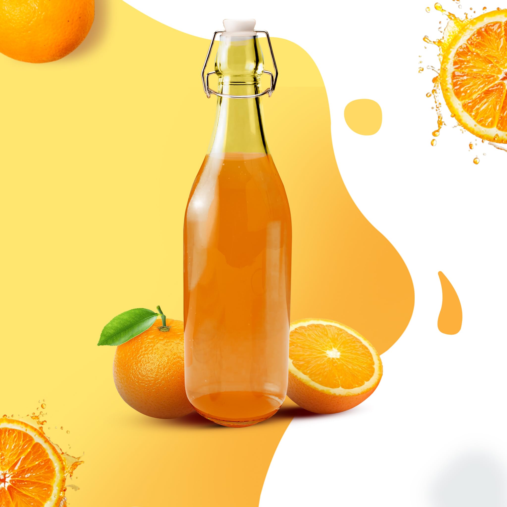 Agaro Elegant Flip Top Glass Bottle 1L Transparent, 1000Ml, Freezer Safe & Leakproof Flip Cap, Clear & Stylish