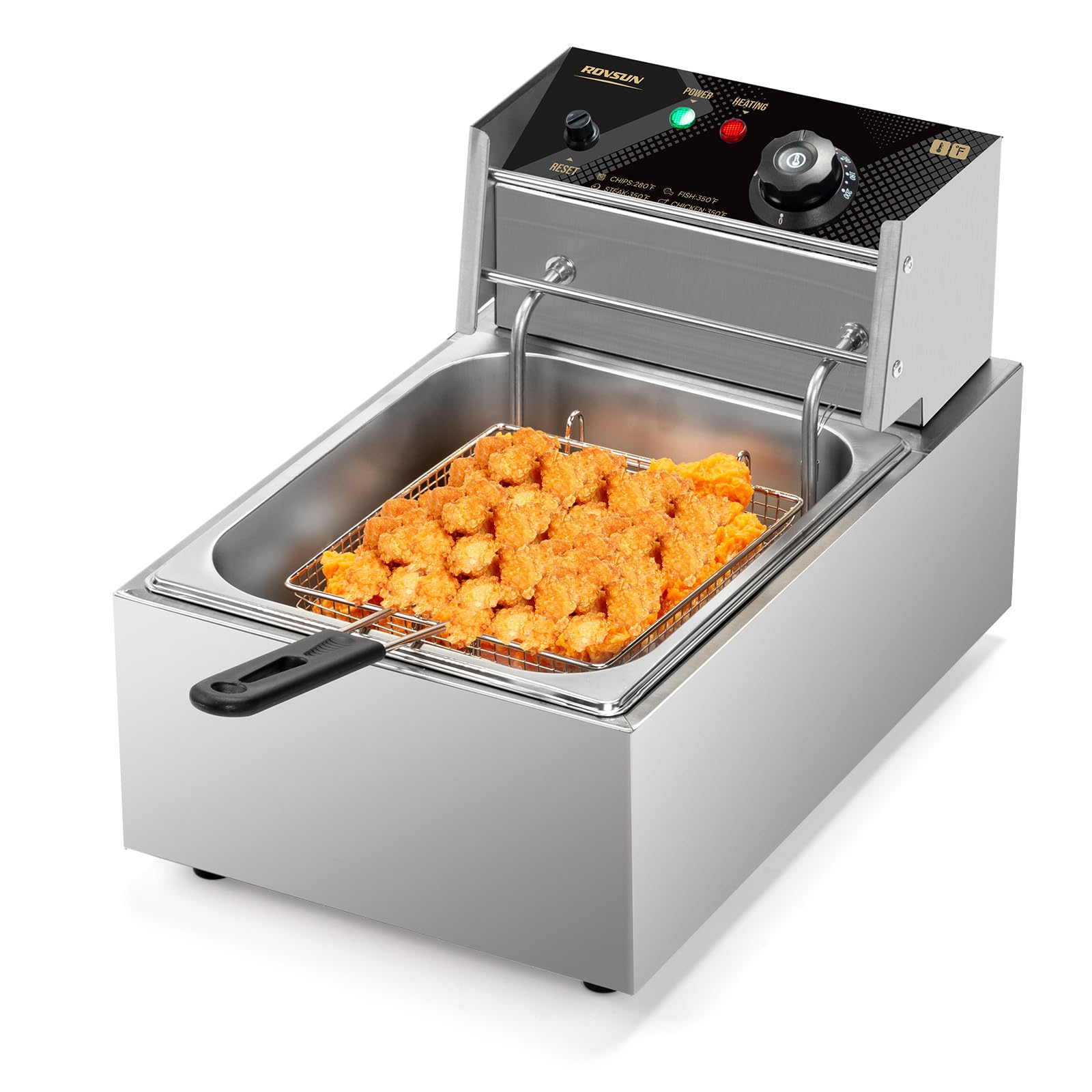 ROVSUN 11.4QT Electric Deep Fryer with Basket & Lid, 1700W Commercial Deep Fryer w/Adjustable Temperature Stainless Steel French