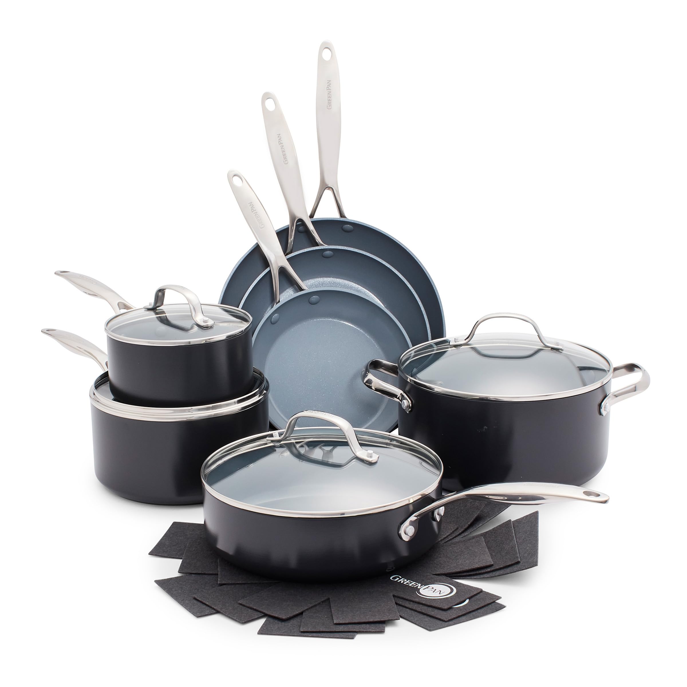 GreenPan Valencia Pro 11-Piece Cookware Set, Hard Anodized, Ceramic Nonstick, PFAS-Free, Gray