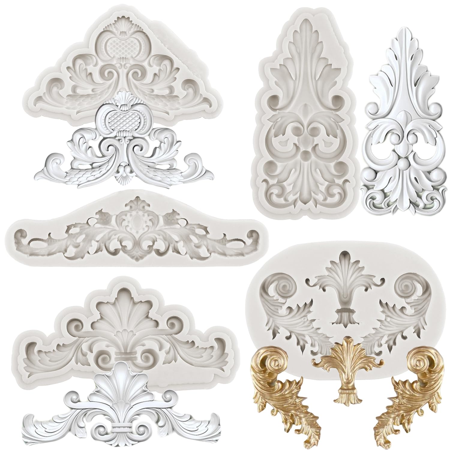 Minfeidms Baroque Style Curlicues Scroll Lace Silicone Mold Relief Flower Lace Fondant Molds For Cake Decorating Cupcake Topper