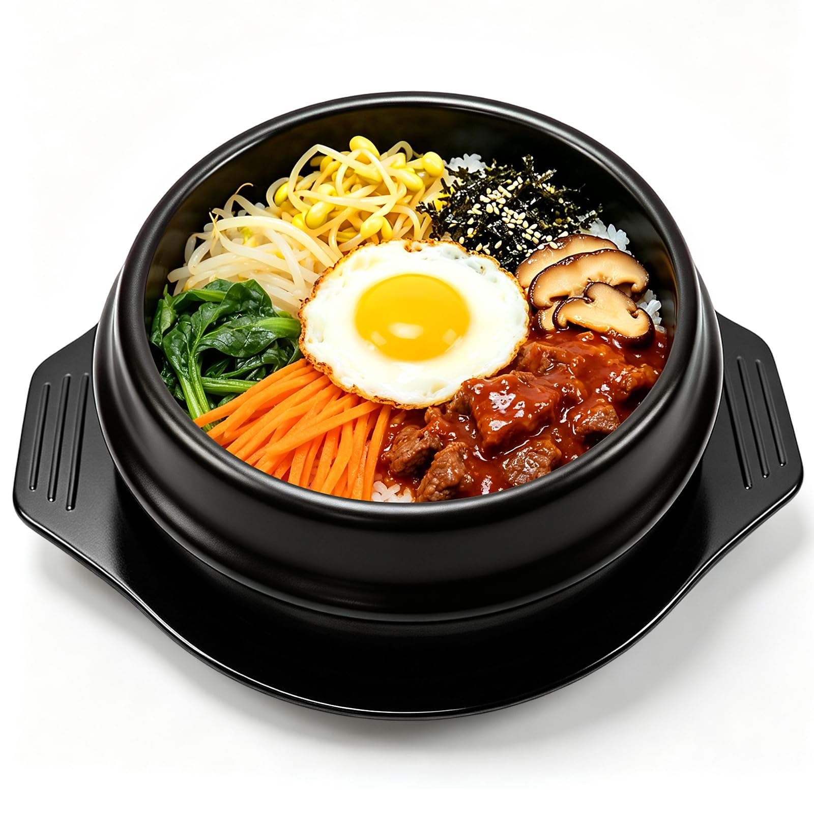 Niulkeax 40Oz Korean Stone Pot with Tray Ceramic Bowl Korean Cookware Black