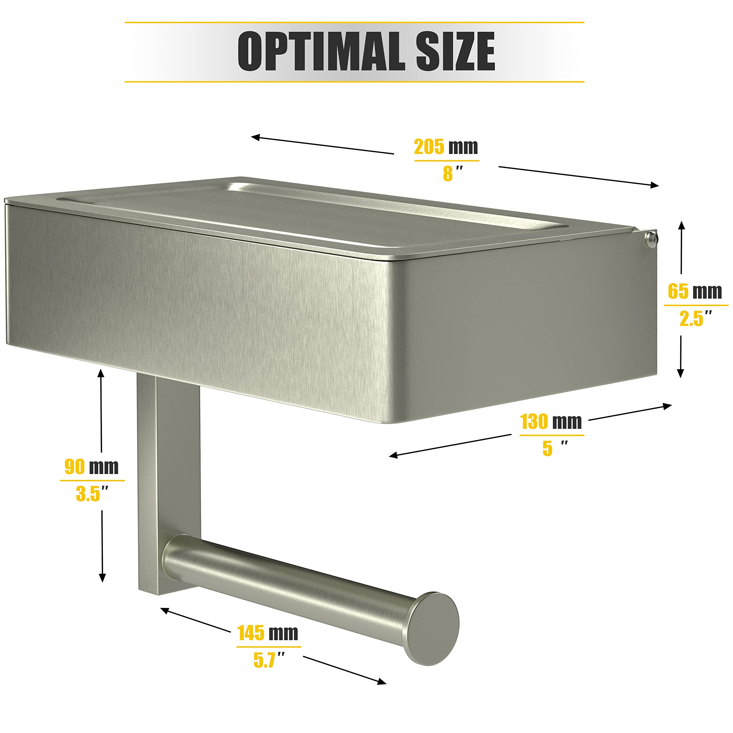 Sayoneyes Brushed Gold Toilet Paper Holder With Shelf And Storage - Sus304 Stainless Steel Flushable Wipes Holder - Two Installa