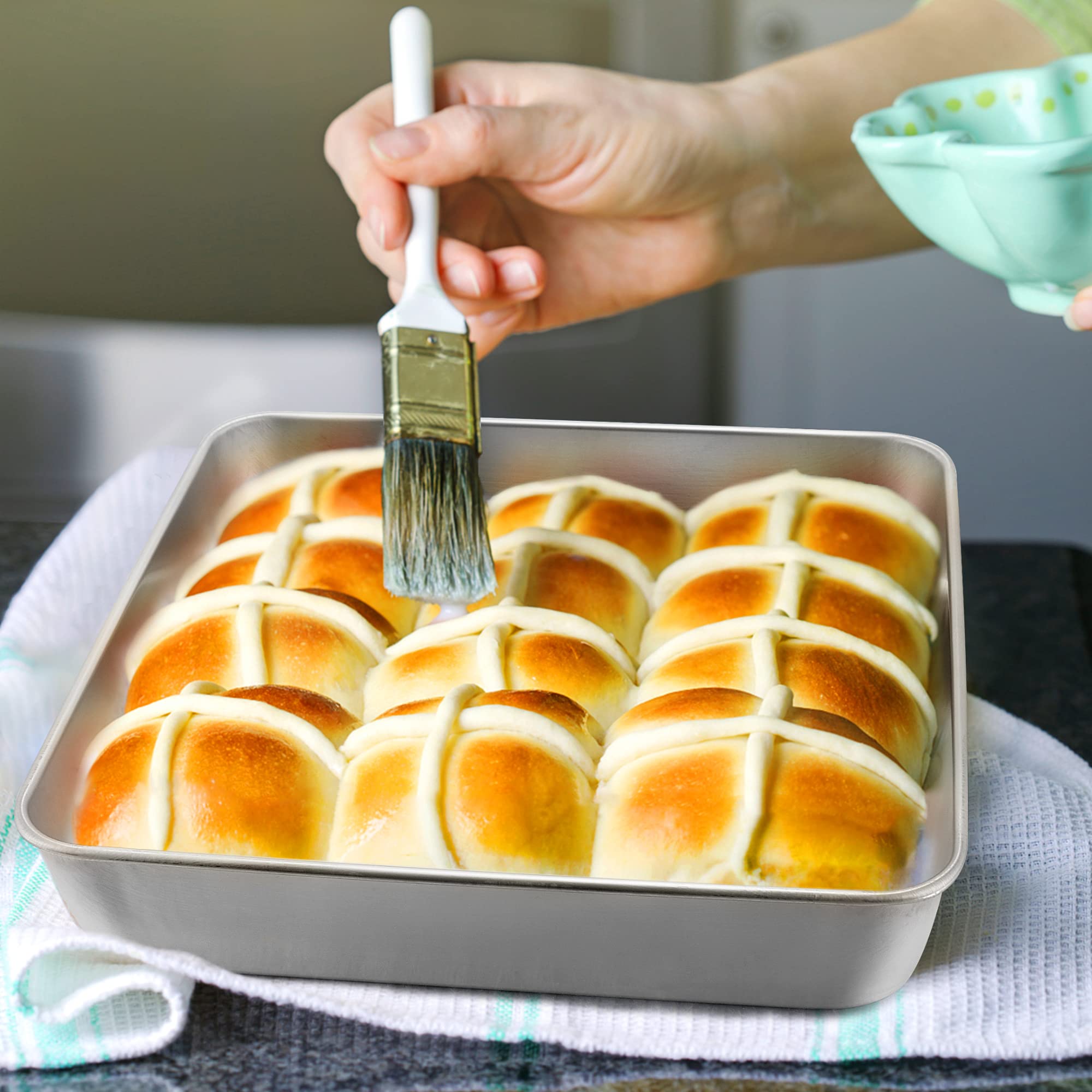 E-Far 6/8/9-Inch Square Cake Pan With Lid Set, Square Baking Brownie Pans Stainless Steel Bakeware Set Of 3, Non-Toxic & Healthy