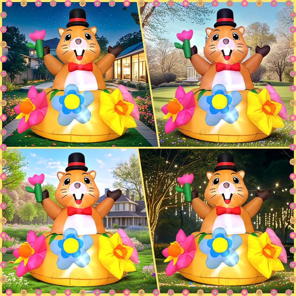 4FT Summer Inflatable Marmot Outdoor Decoration Blow up Animal Decoration, Built-in LED Lights for Spring Summer Easter Yard Gar