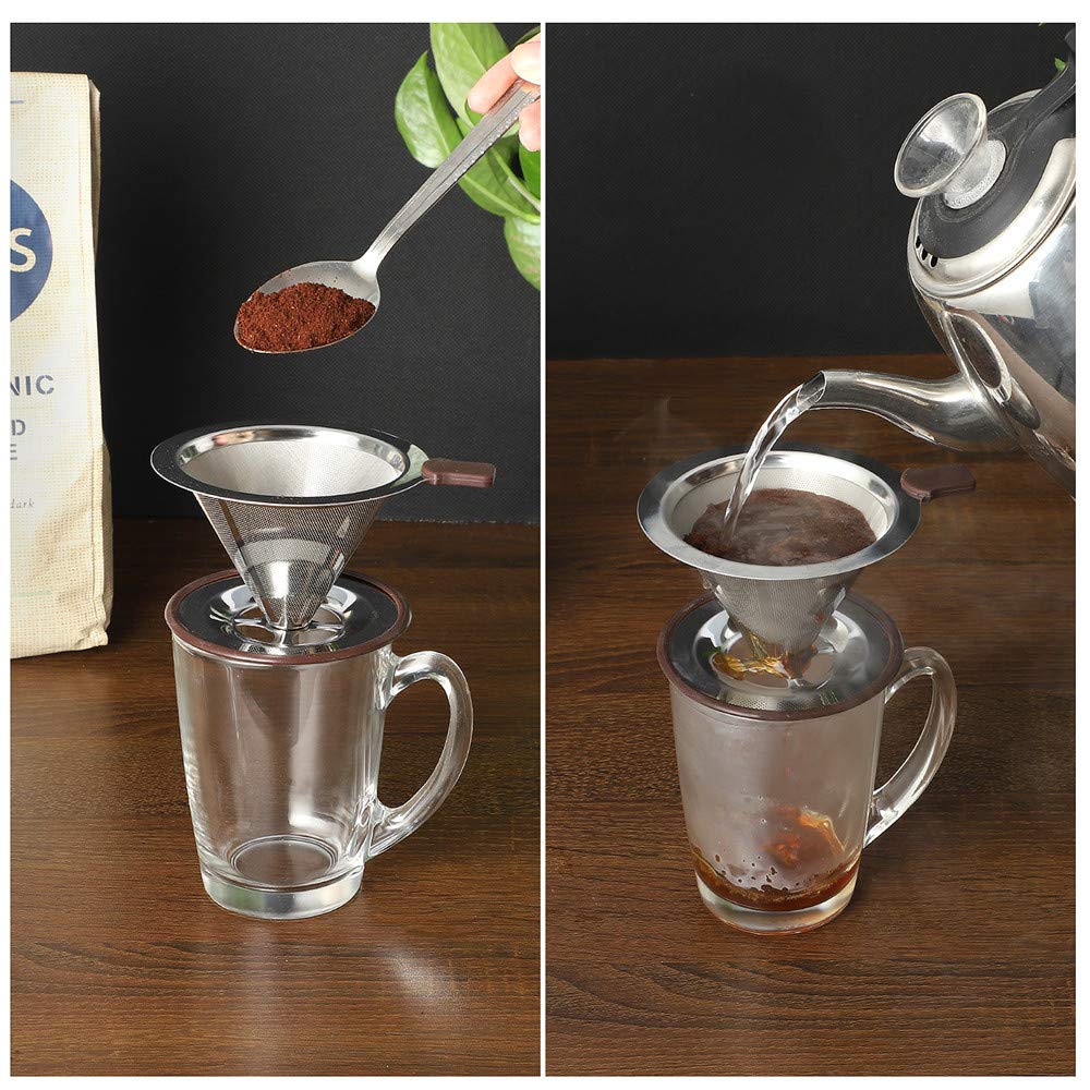 Realpero Pour Over Coffee Dripper, Reusable Paperless Coffee Filter,Professional Stainless Steel Drip Cone Brew Coffee Strainer,