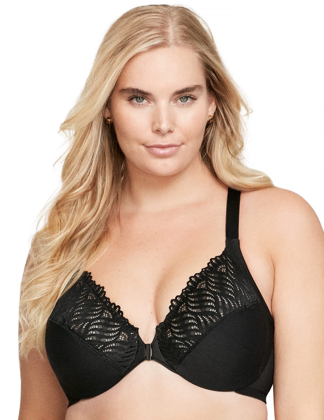Glamorise Full Figure Plus Size Front-Closure T-Back Wonderwire Bra Underwire 1246 Black