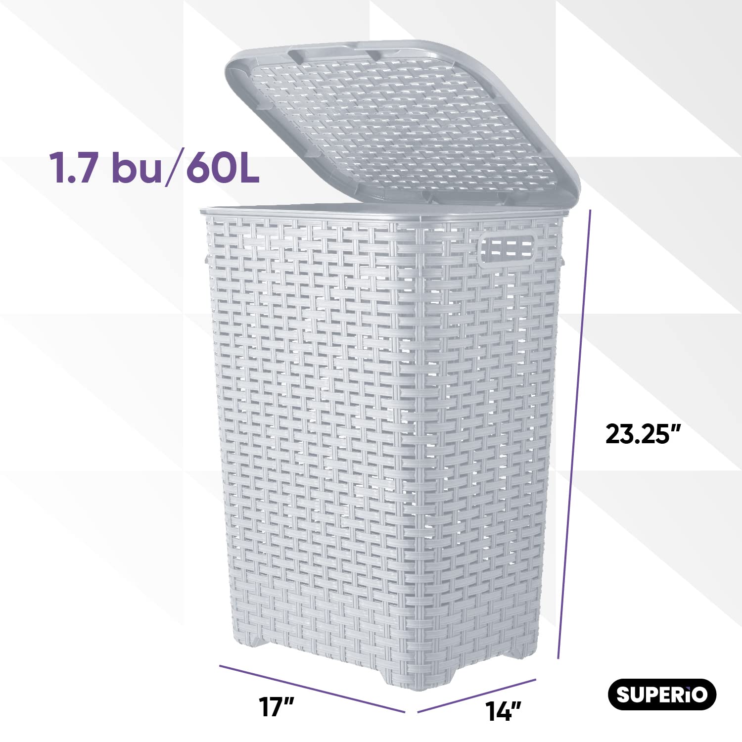 Plastic Laundry Hamper With Lid 3 Pack Laundry Hamper Basket, White Smoke Tall Cloths Hamper Organizer With Cut-Out Handles. Spa