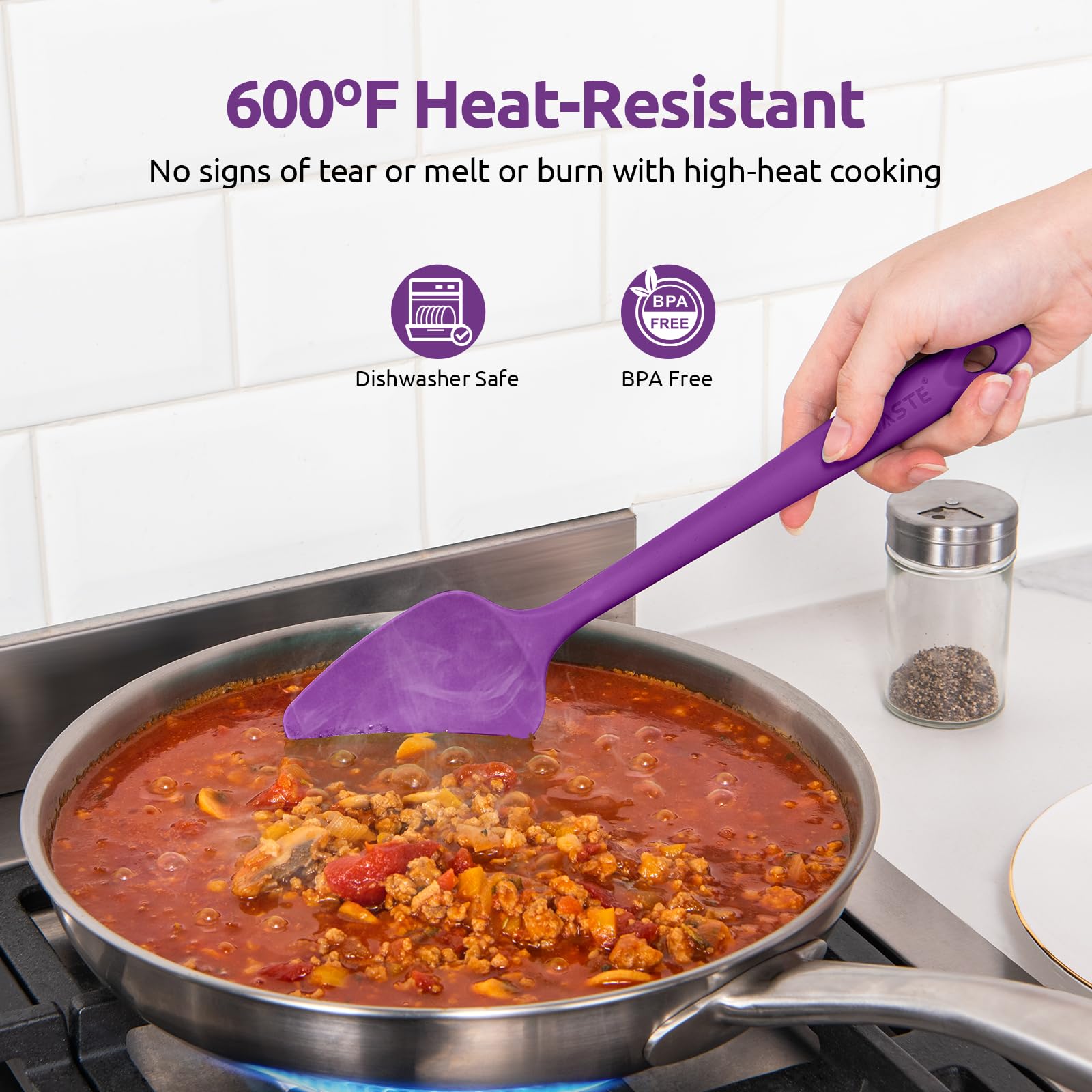 U-Taste Silicone Spoon Spatula Set, 600F High Heat Resistant Food Grade Flexible Rubber Scraper, Integrated Cooking Mixing Bakin