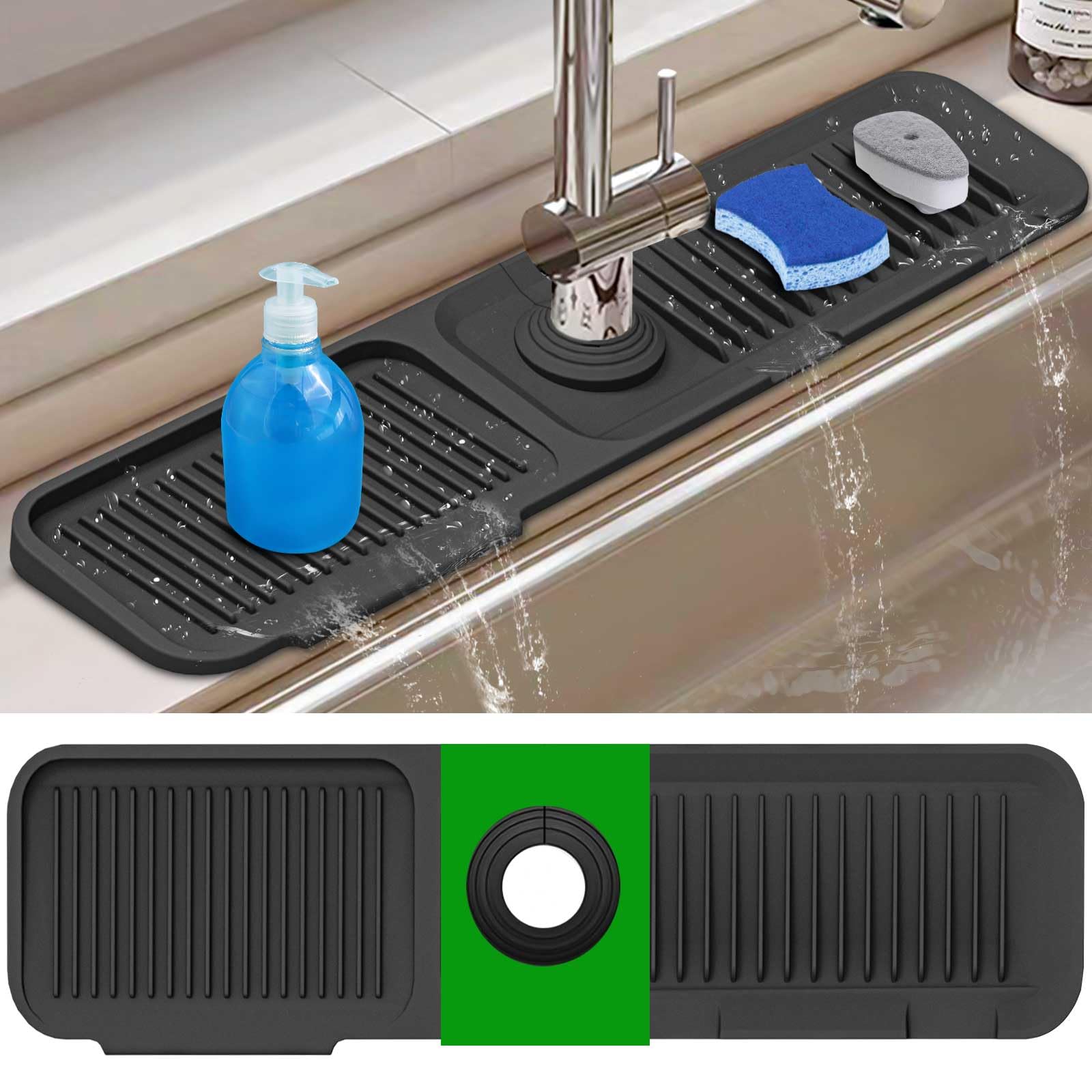 Sink Splash Guard, 5Slope Silicone Draining Mat For Kitchen Sink, 24 Inch Sink Faucet Mat, Silicone Sink Faucet Mat Splash Guard