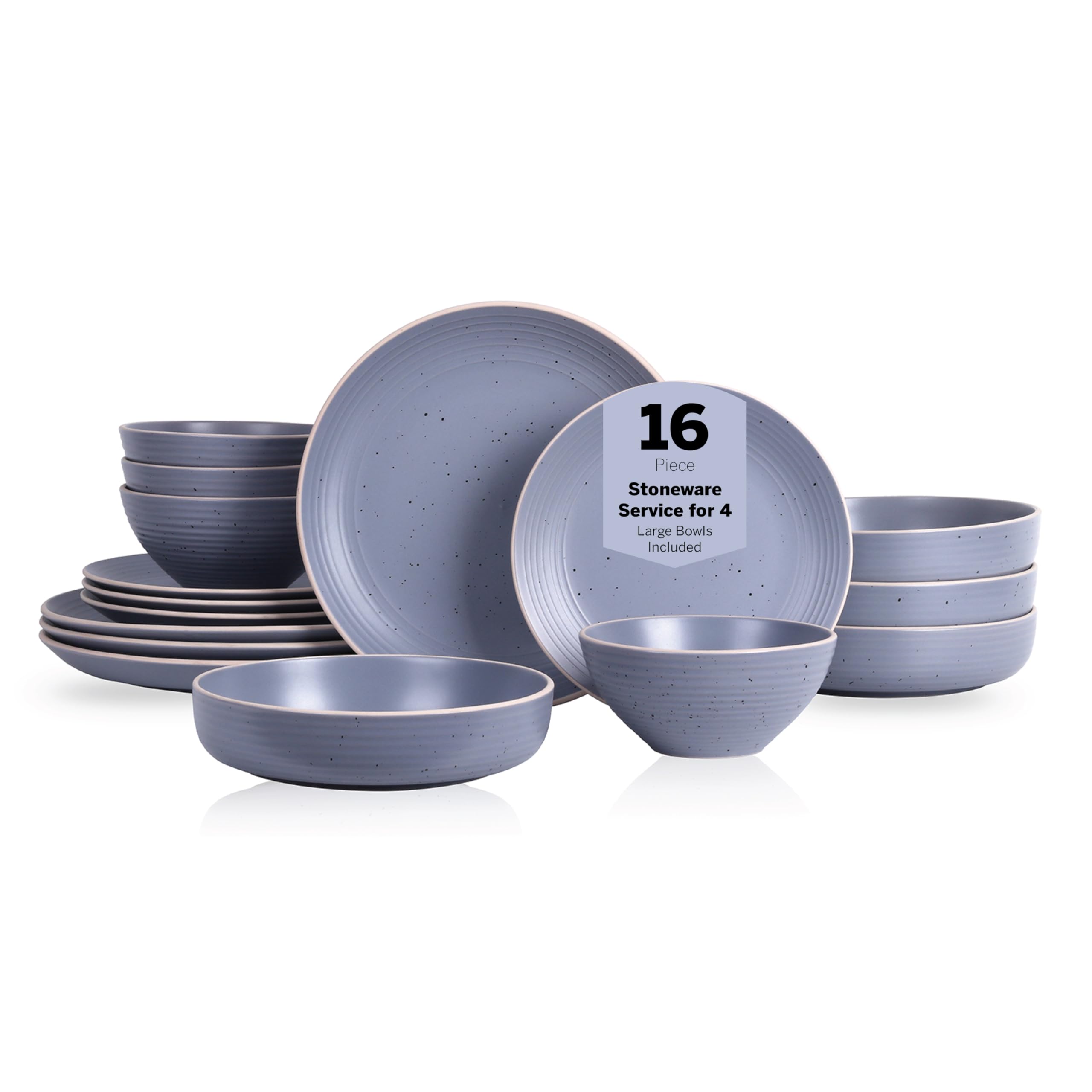 Stone Lain Lauren Stoneware, Rustic Plates and Bowls Set, Dinnerware, Service for 4, Speckled Light Gray, Dishwasher & Microwave