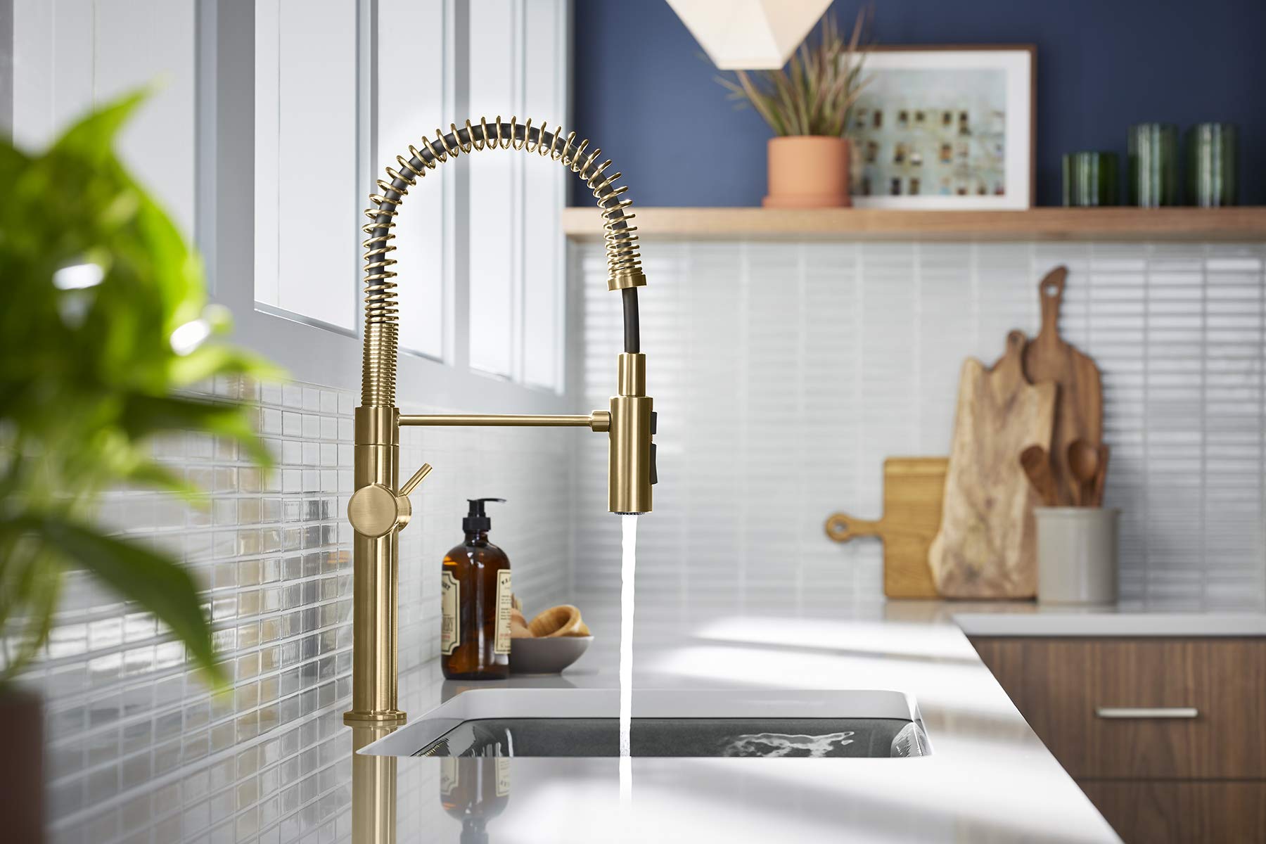 Kohler 22973-2Mb Crue High-Arc Kitchen Faucet With Pull Down Spring Spout, Professional Pre-Rinse Kitchen Faucet, Commercial Fau