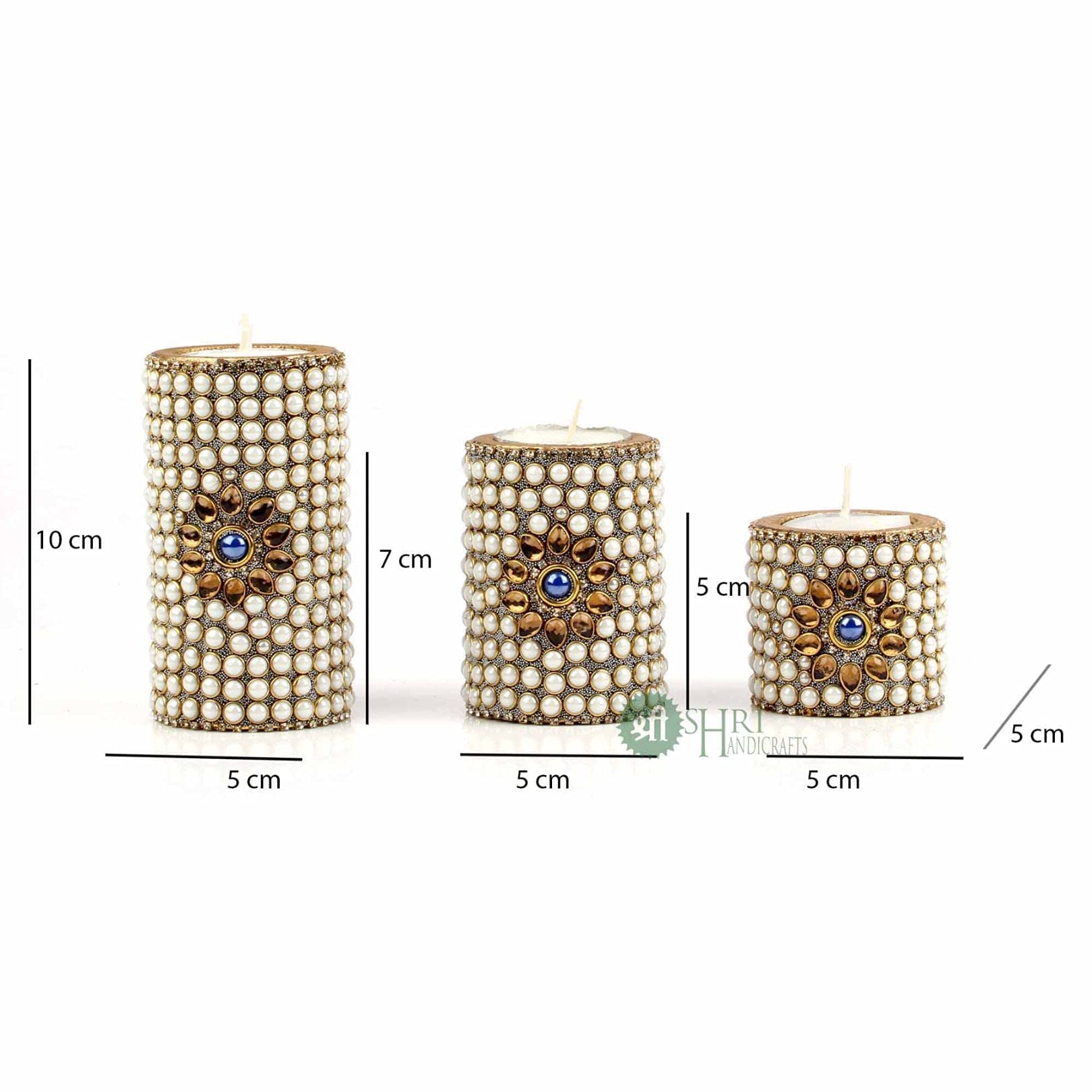 INDICAST Wooden Stone Work Pillar Candle for Home Dcor Set of 3 Handcrafted Diwali Diya Decorative Showpieces Reusable Tealight