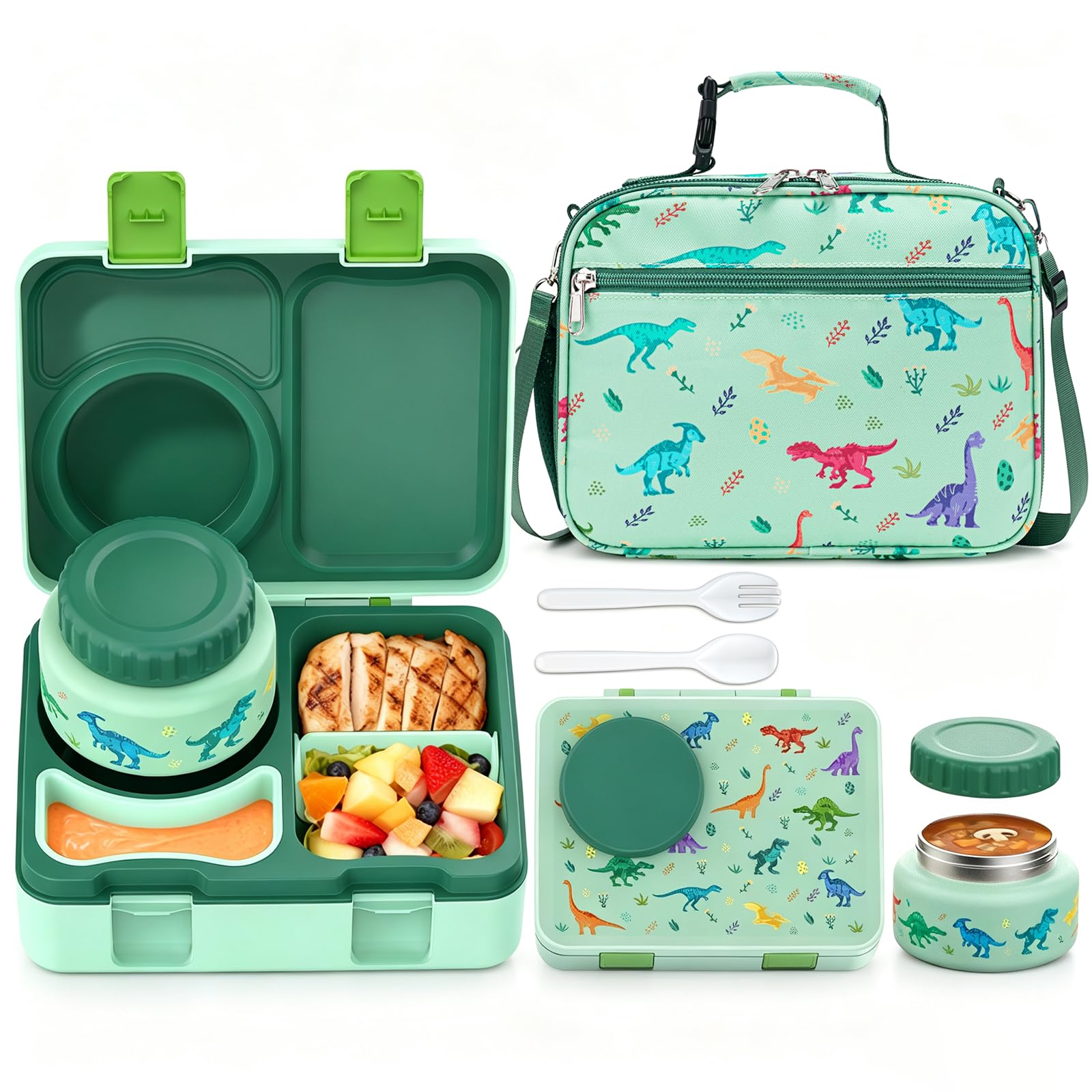 Similove Bento Box for Kids, Leakproof Kids Lunch Box with 8.5OZ Thermo Food Jar & Lunch Bag, 34 Compartments Toddler Insulated