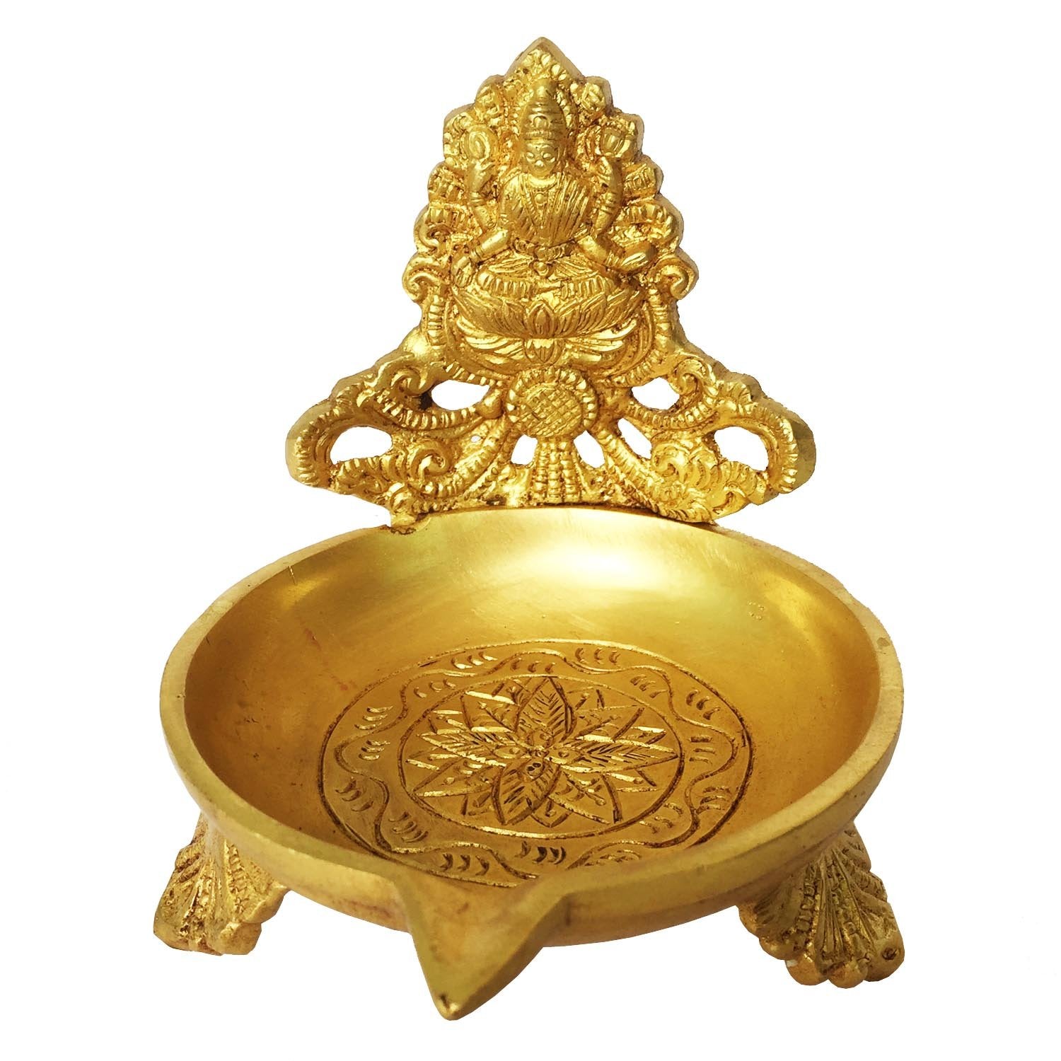 Metaldecor Brass Table Diya (10 x 10 x 10 cm, Yellow)