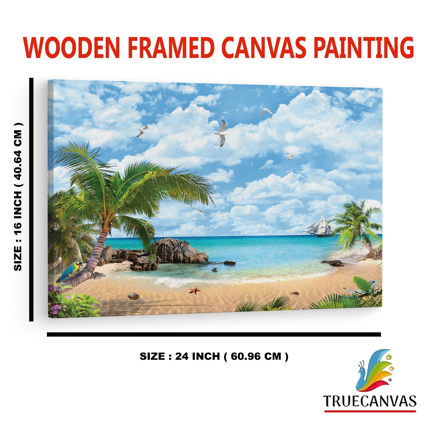 TRUECANVAS Mediterranean Beach, Wooden Framed Canvas Paintings for Home Decor | Bedroom, Living Room,Wall Decoration | Wall Art