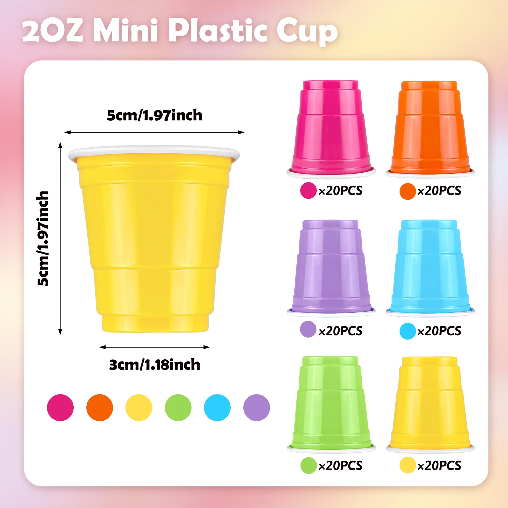 120Pcs 2Oz Valentine'S Day Plastic Shot Cups Mini Macaron Colored Party Cup Small Plastic Cup Macaron Colored Party Cup For Tast