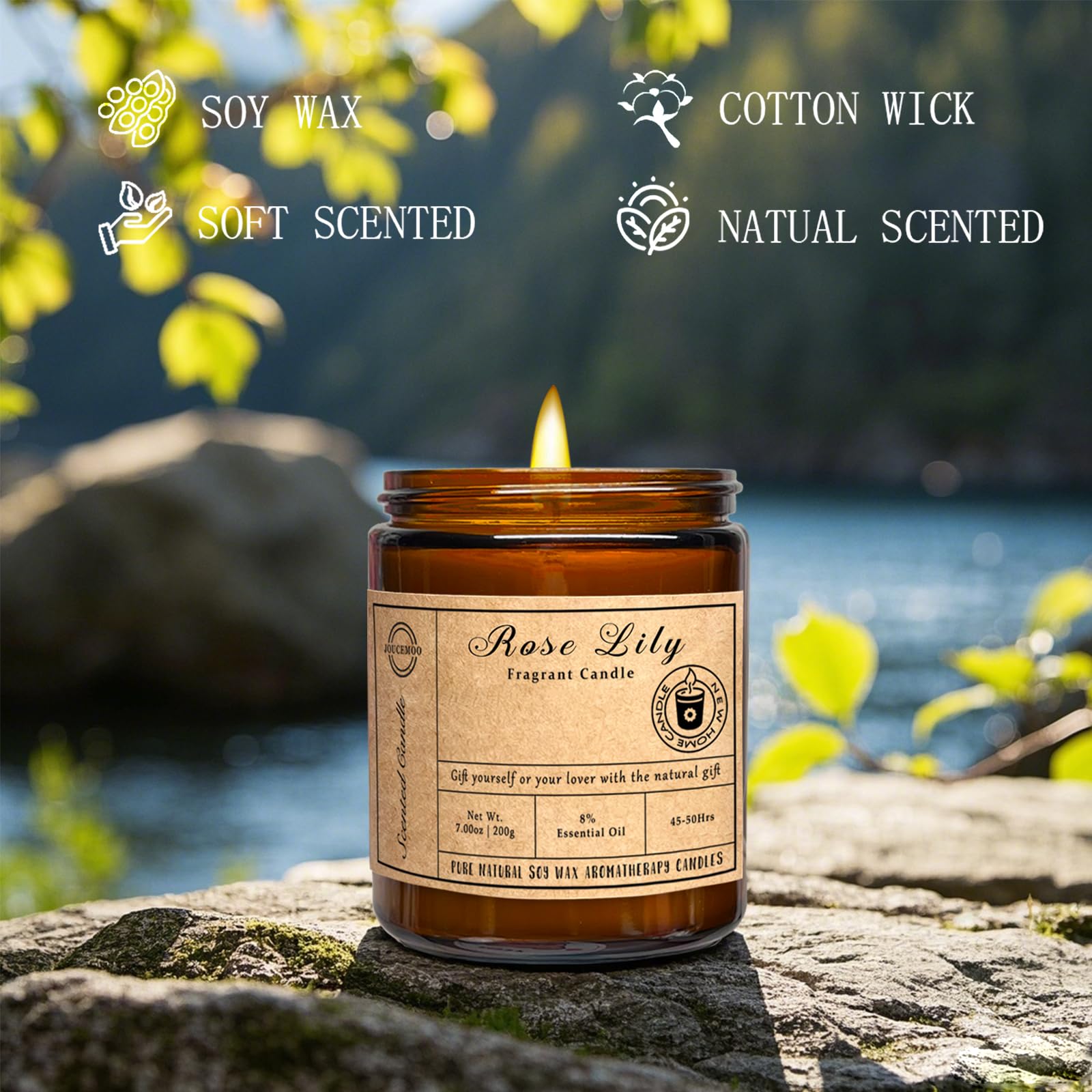 Scented Candles, 7oz Rose Lily Candles for Home Scented, Soy Wax Aromatherapy Candle for Relaxing and Stress Relief, Non Toxic,